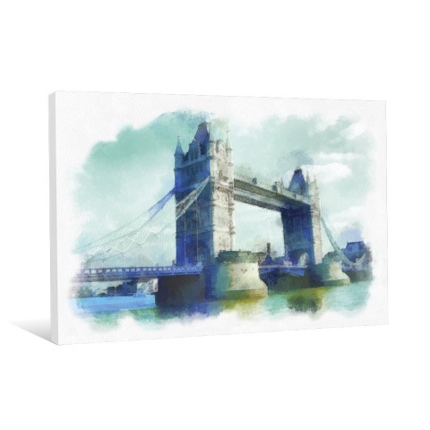 Watercolor London Bridge Canvas Wall Art