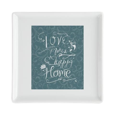 Love Makes a Happy Home Square Cocktail Plate