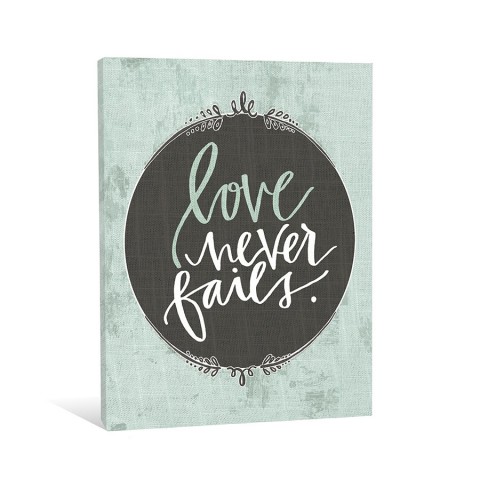 Love Never Fails Green Canvas Wall Art