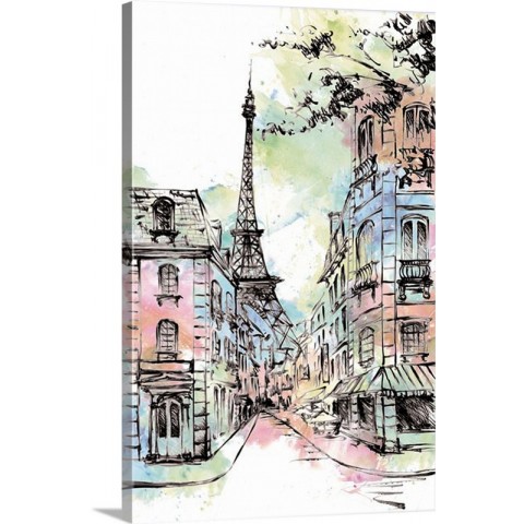 Watercolor Eiffel Tower Sketch Gallery Wrapped Canvas 16x24