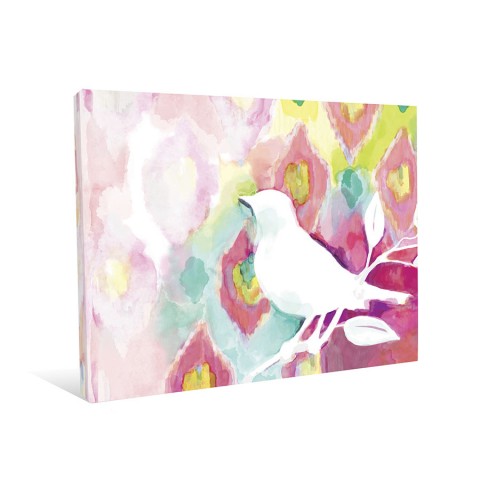 Watercolor Ikat with Bird Canvas Wall Art
