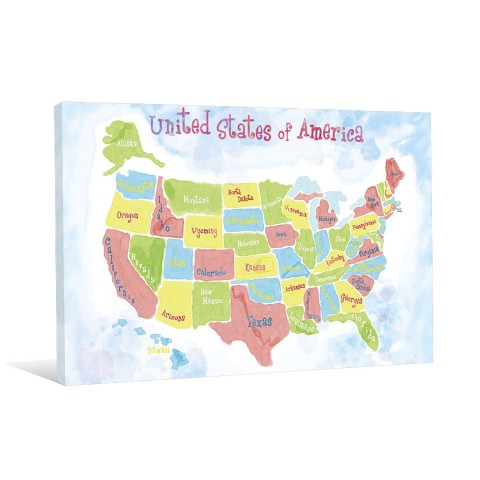 Children's Watercolor US Map Canvas Wall Art