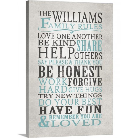 Family Rules Personalized Gallery Wrapped Canvas 16x20