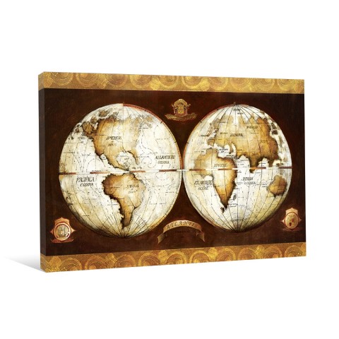 Golden World Map Canvas Wall Art