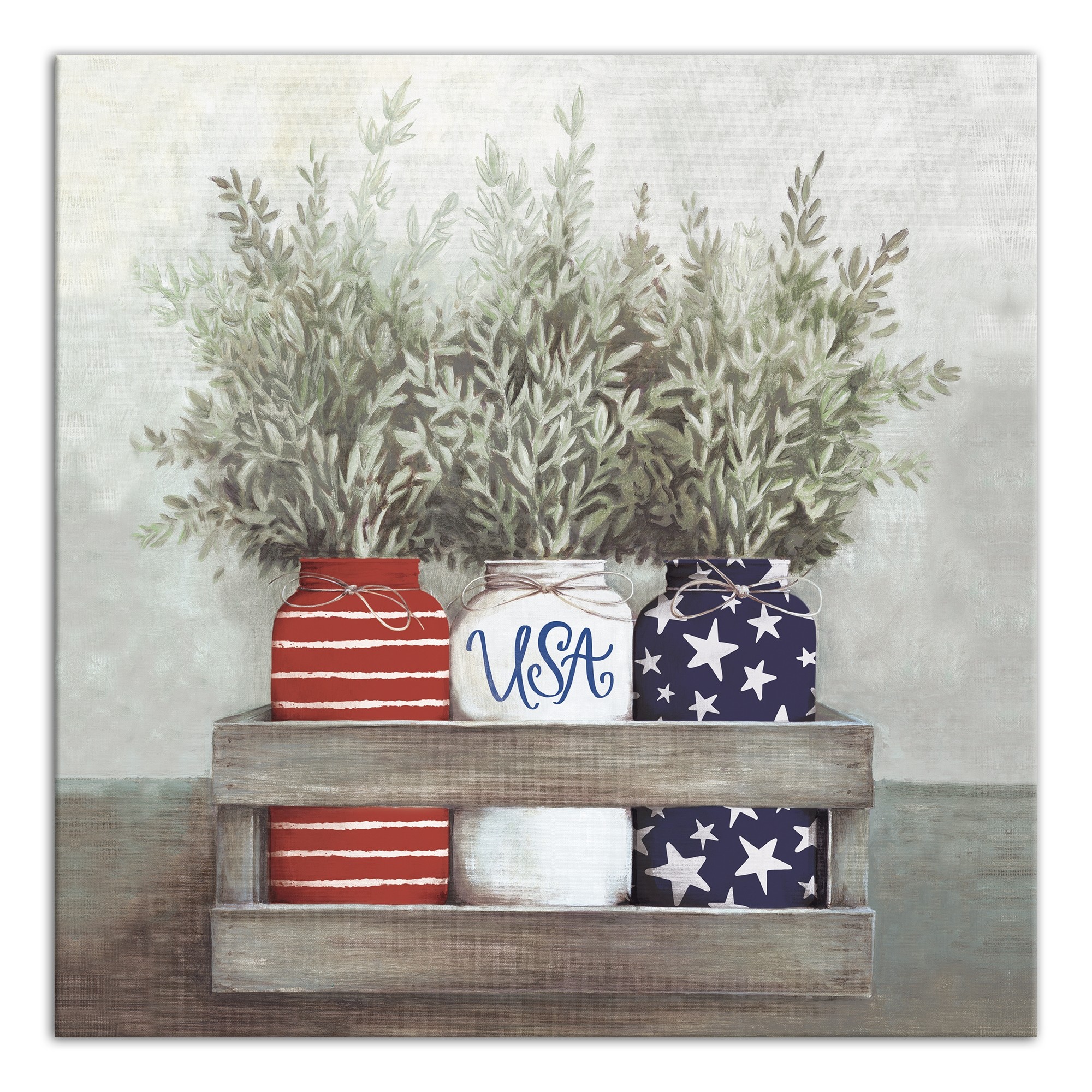 Patriotic Mason Jars 16x16 Canvas Wall Art