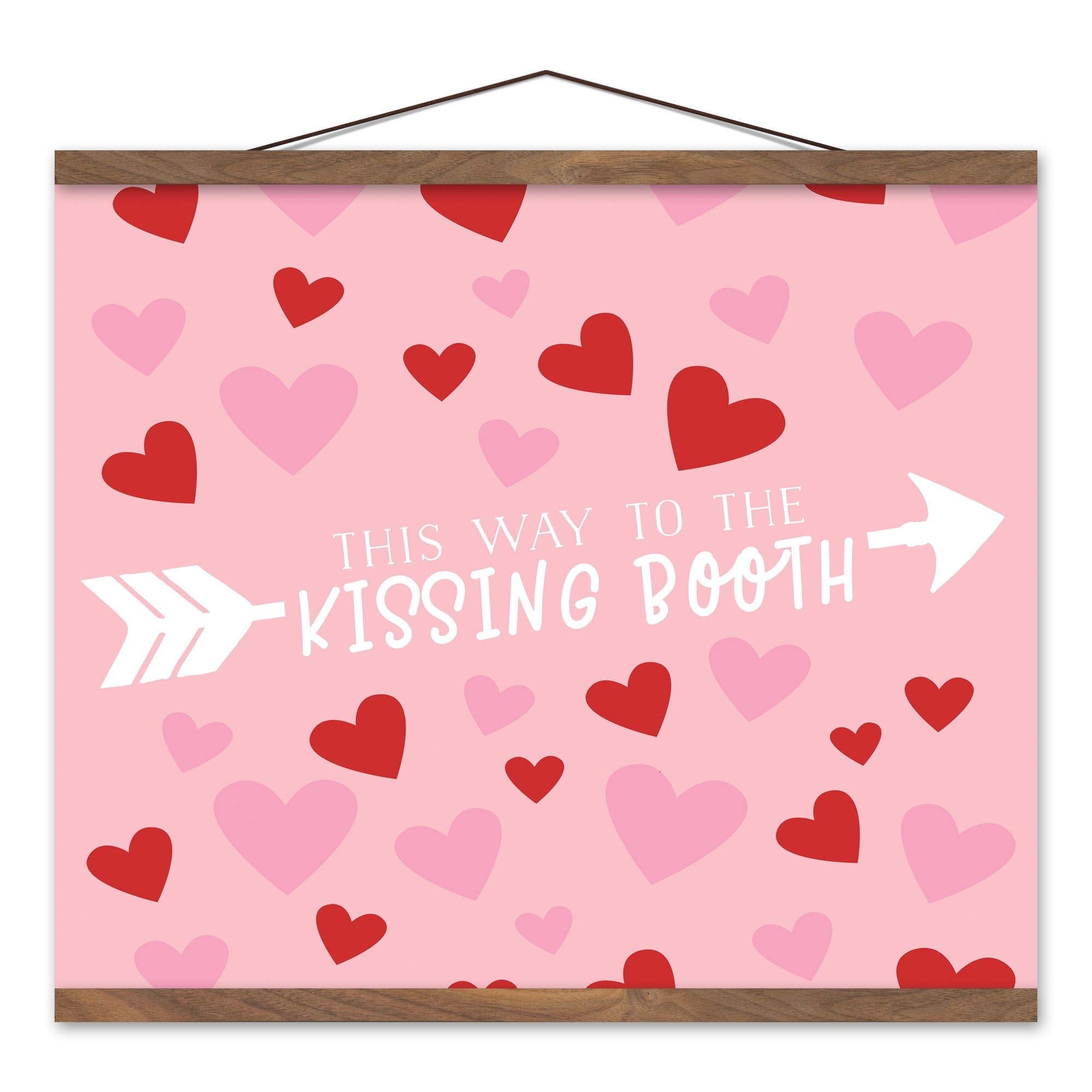 This Way to the Kissing Booth 16x20 Teak Hanging Canvas