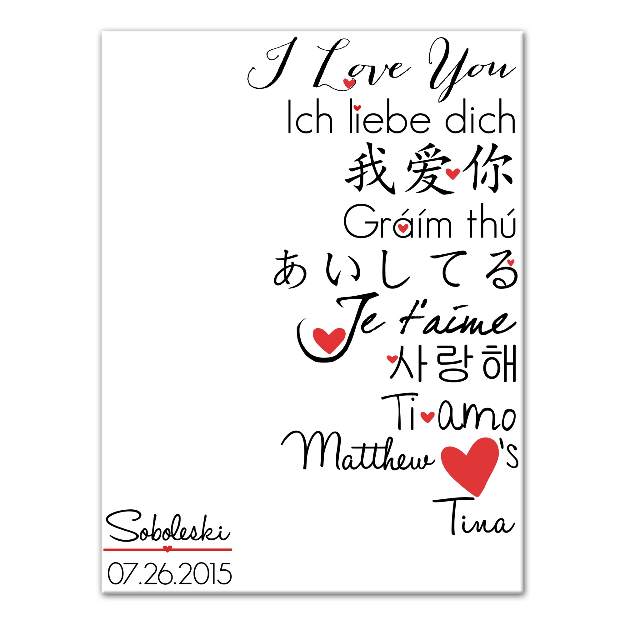 I Love You In A Million Languages 18x24 Canvas Wall Art