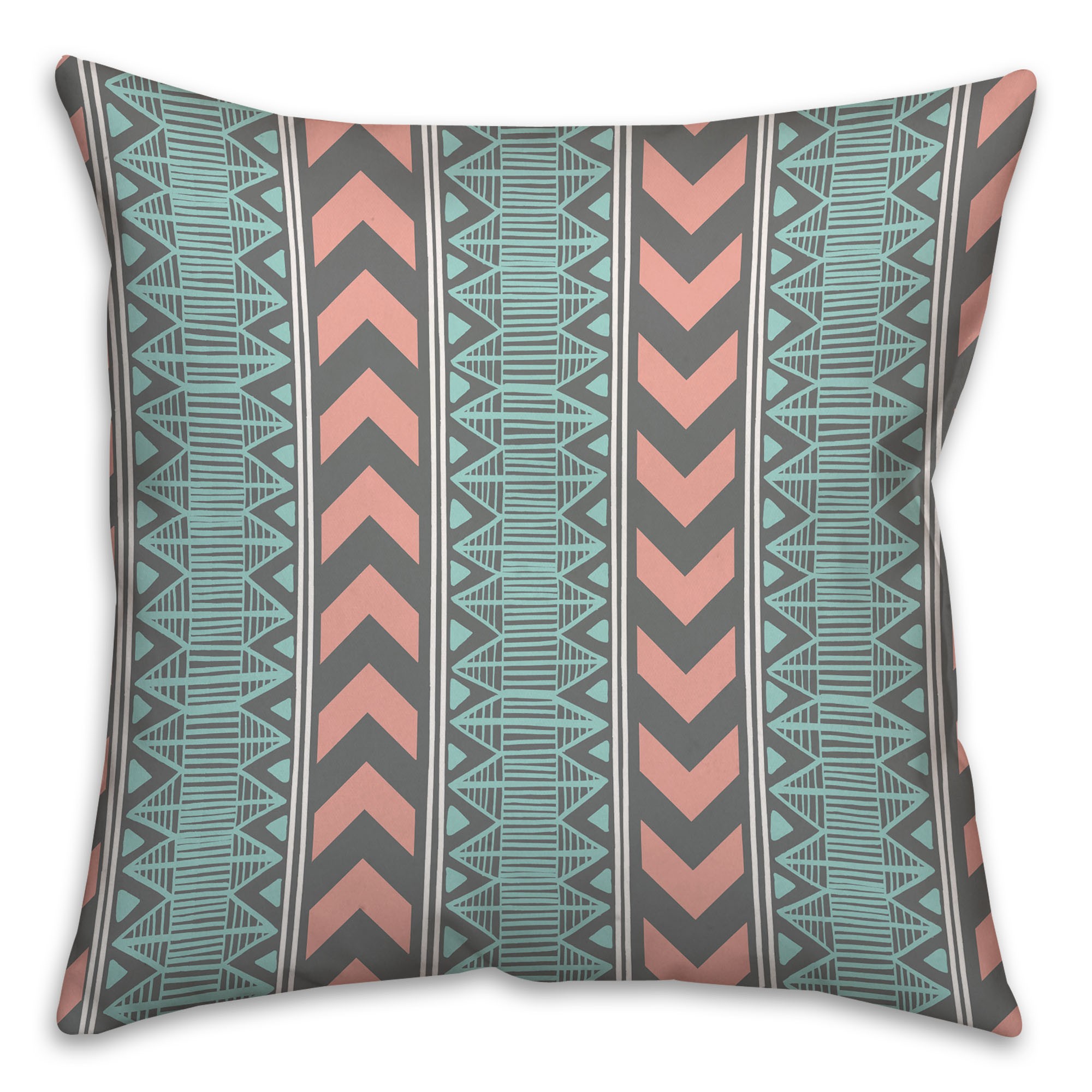 Coral and Mint Boho Tribal Throw Pillow