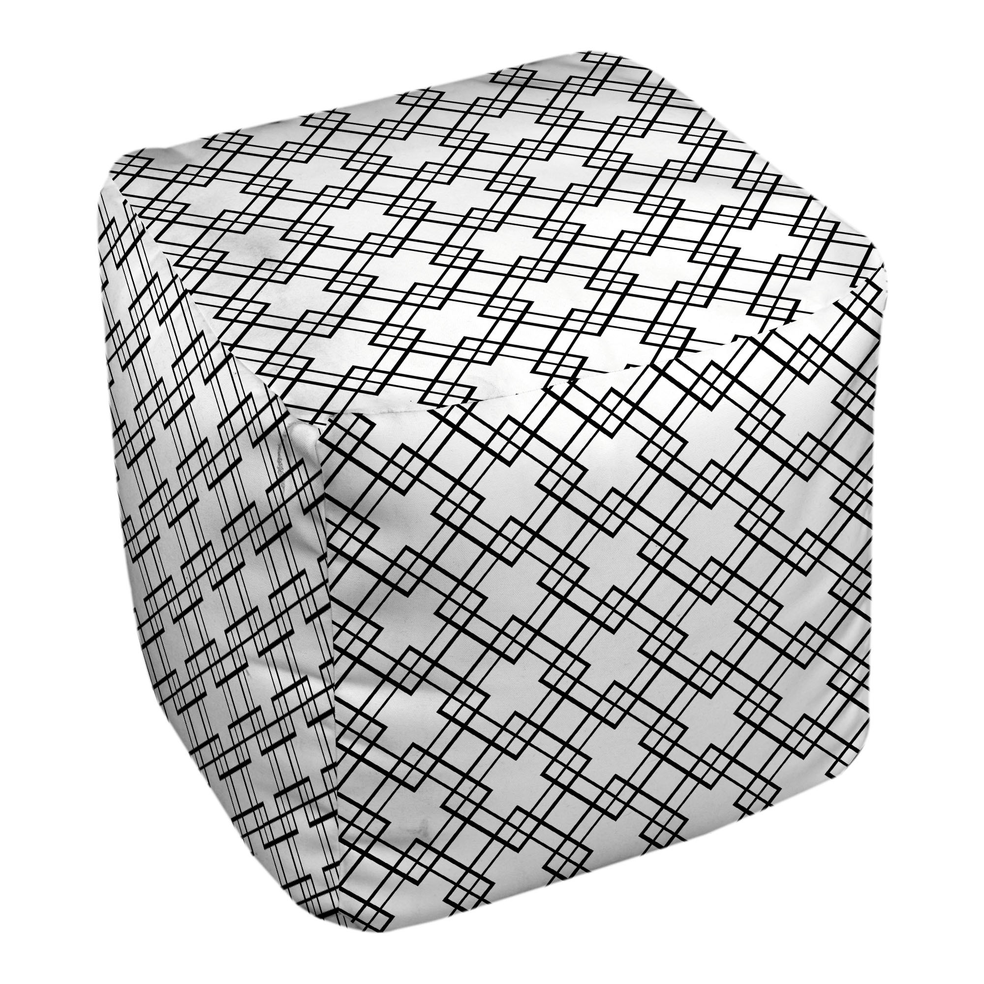 Black And White Lattice Tribal 18x18x18 Ottoman