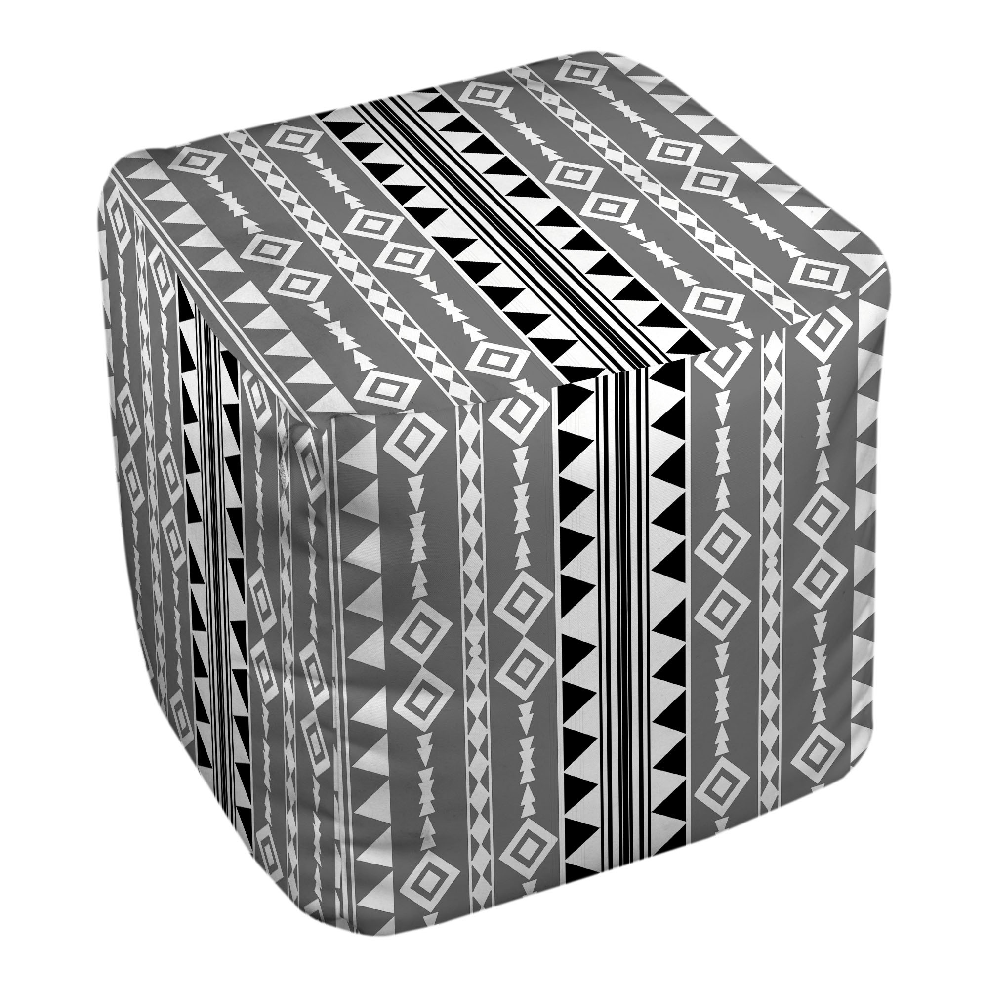 Black And White with Gray Stripes Boho Tribal 18x18x18 Ottoman