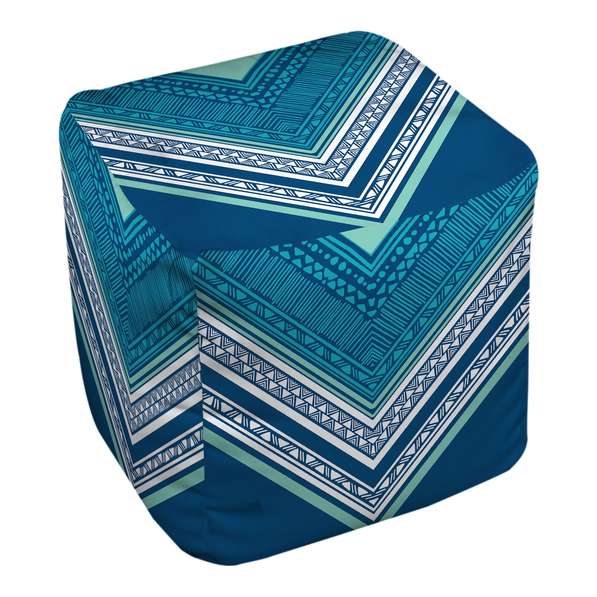 Blue And Mint Boho Tribal 18x18x18 Ottoman