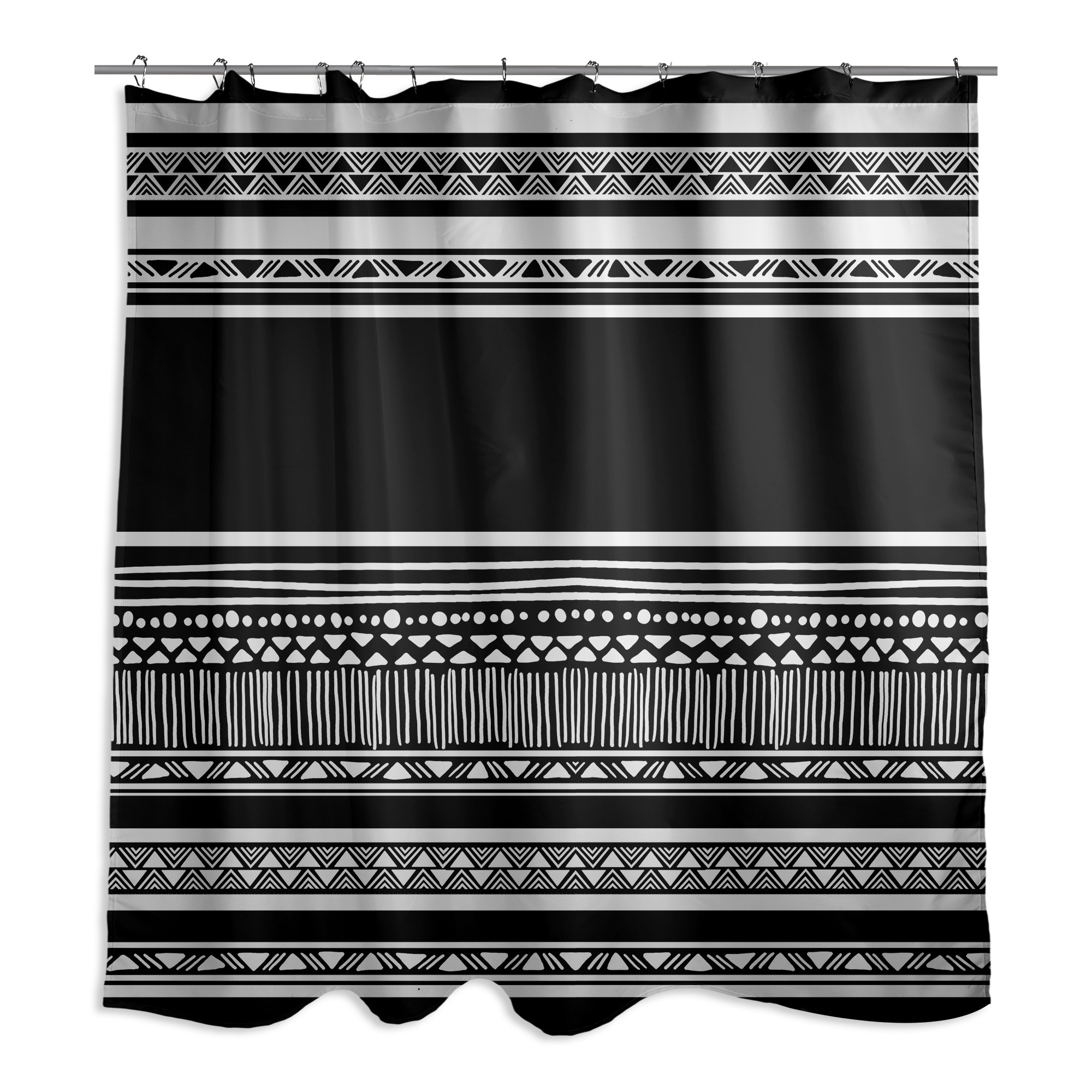 Black And White Simple Layer Boho Tribal 71x74 Shower Curtain