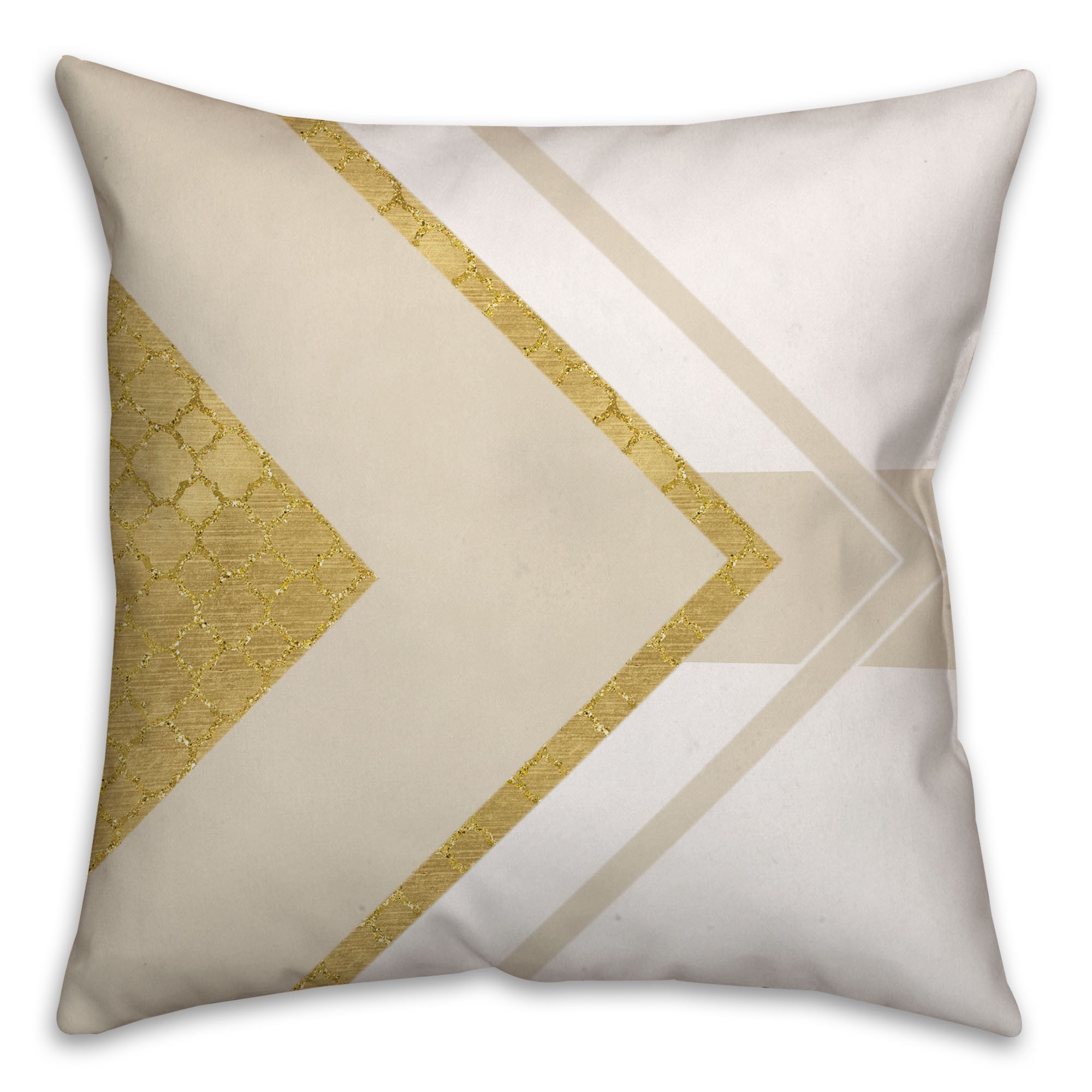 Gold and White Triangle Geometric Pattern Throw Pillow