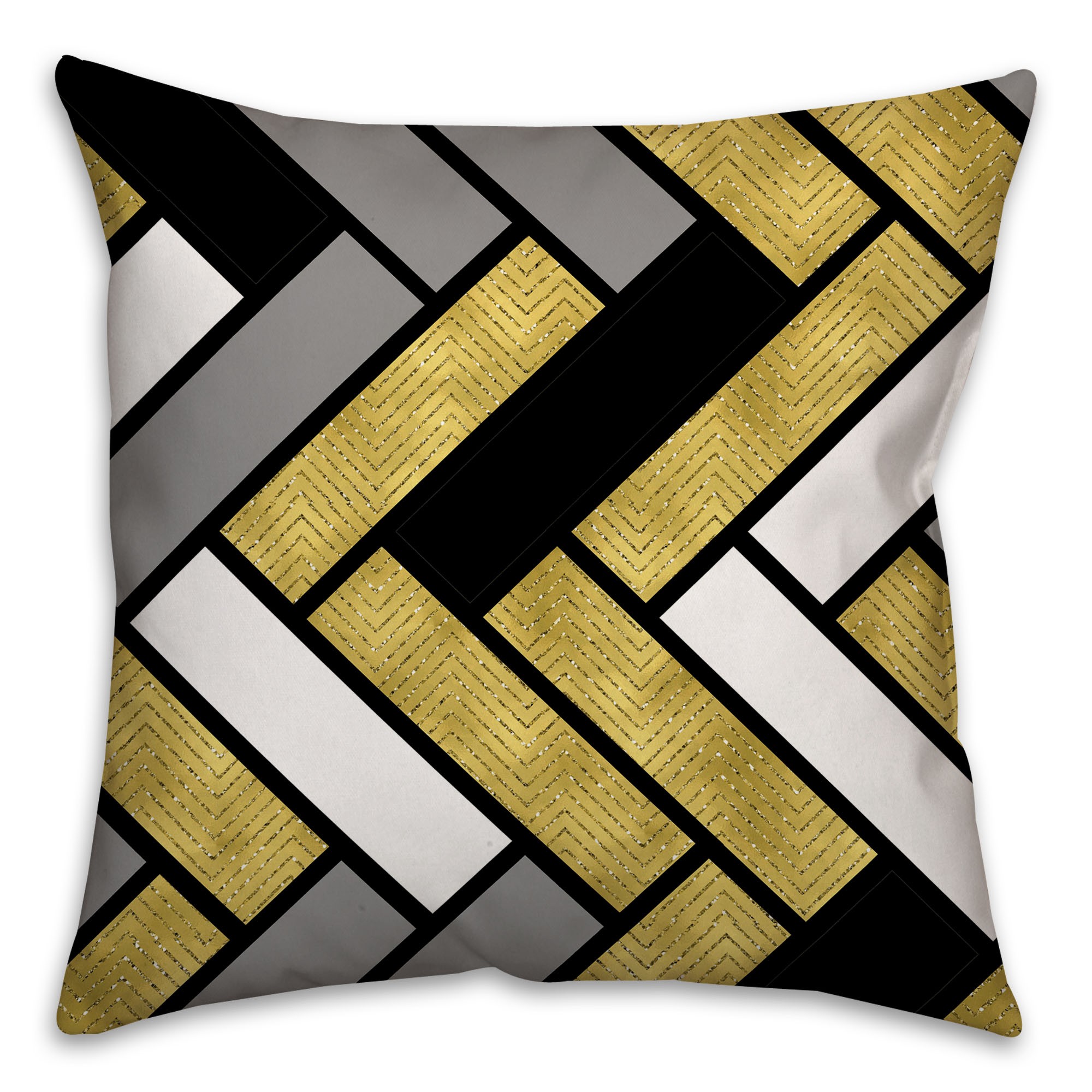 Gold and Black Rectangle Geometric Pattern Throw Pillow