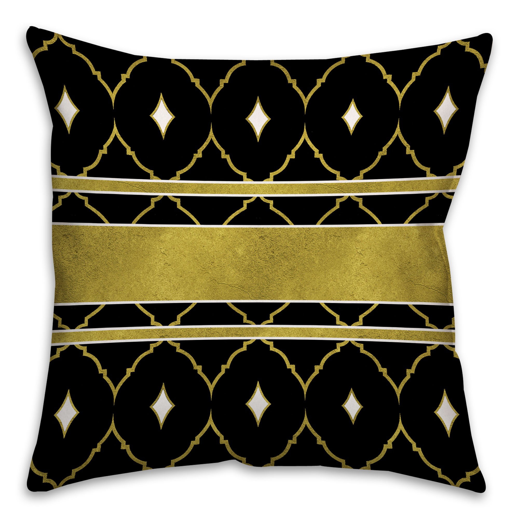 Gold and Black Diamond Pattern Throw Pillow