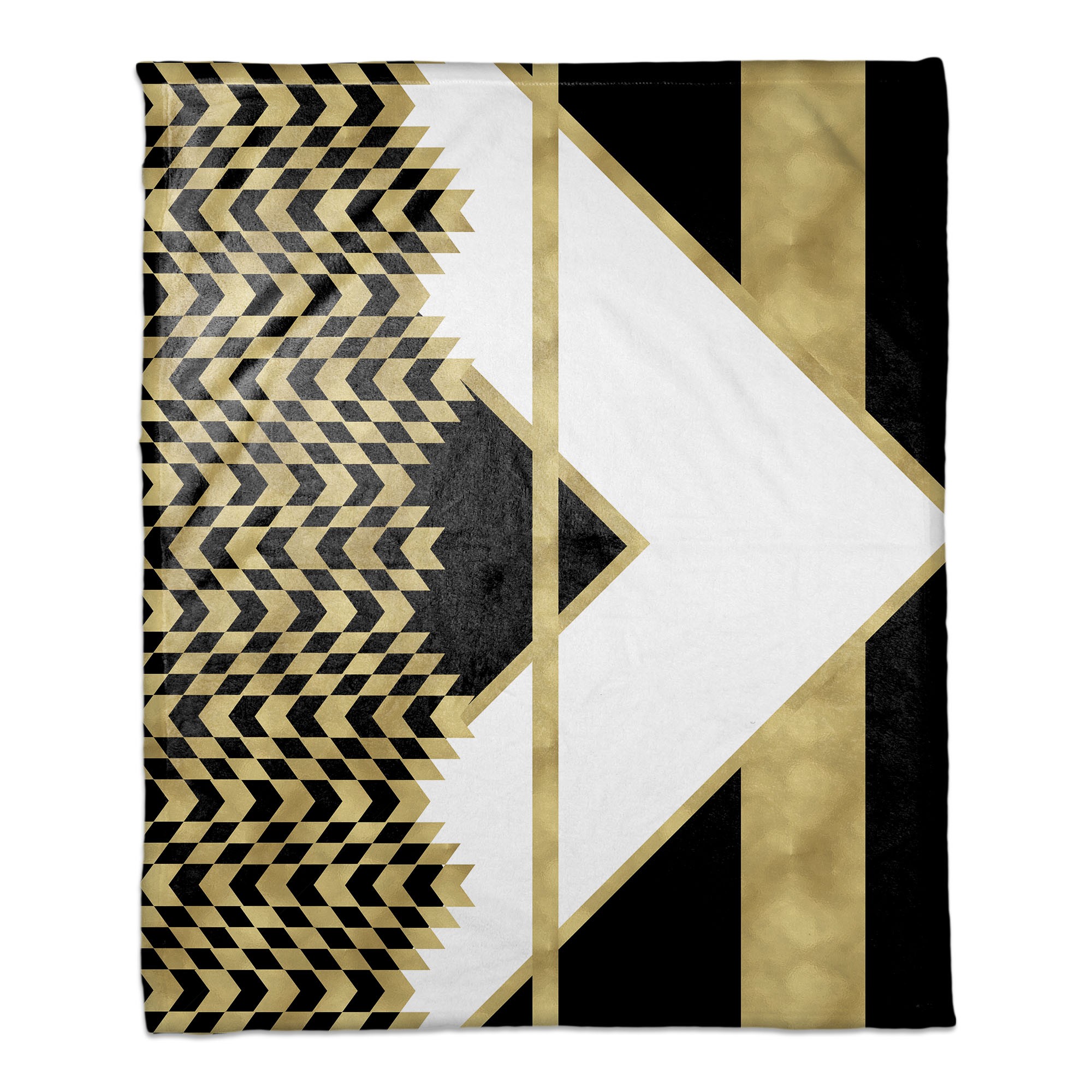 Alternating Chevron Composition Black white and Gold 50x60 Throw Blanket