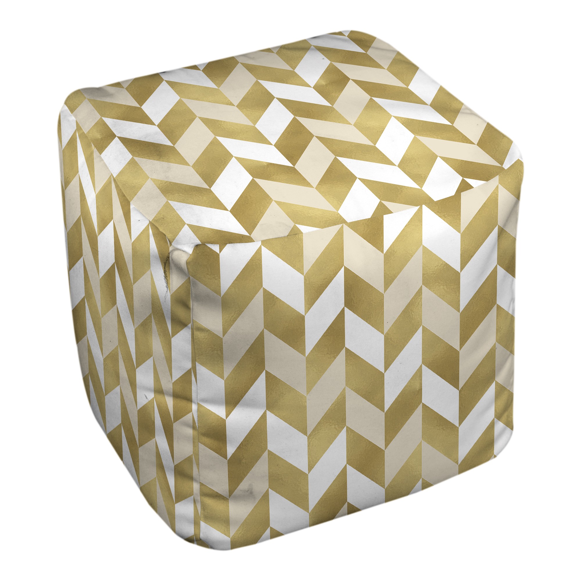 Gold And Cream Houdstooth 18x18x18 Ottoman