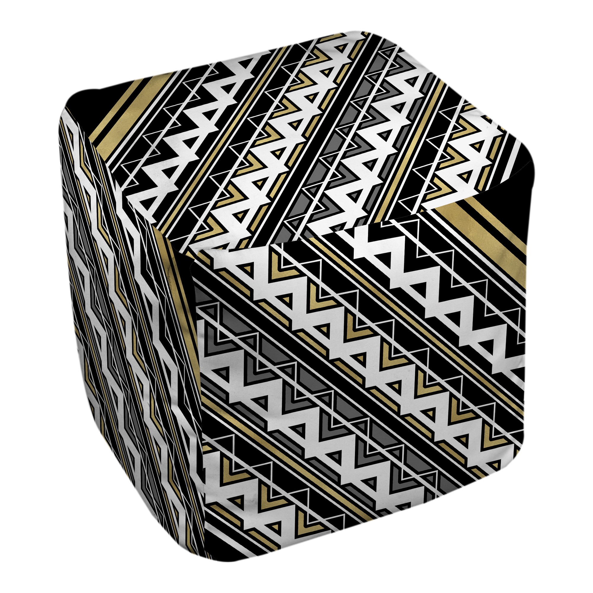 Black, White And Gold Decorative Chevron 18x18x18 Ottoman