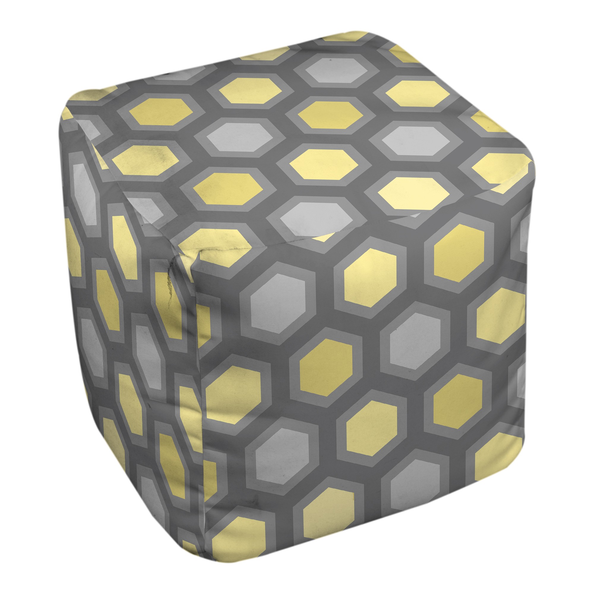 Yellow And Gray Hexagon Pattern 18x18x18 Ottoman