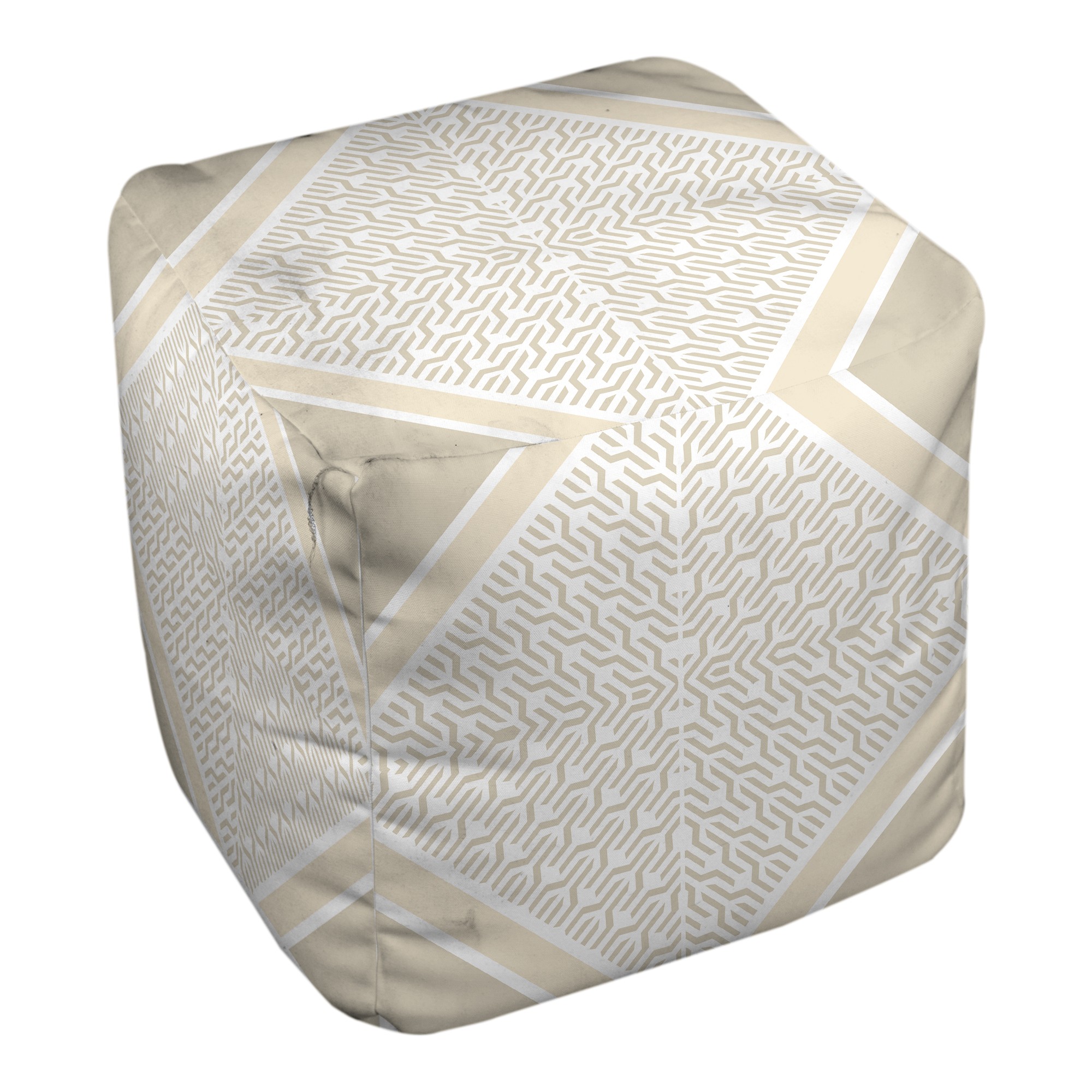 Decorative Trident Diamond Ivory And White 18x18x18 Ottoman
