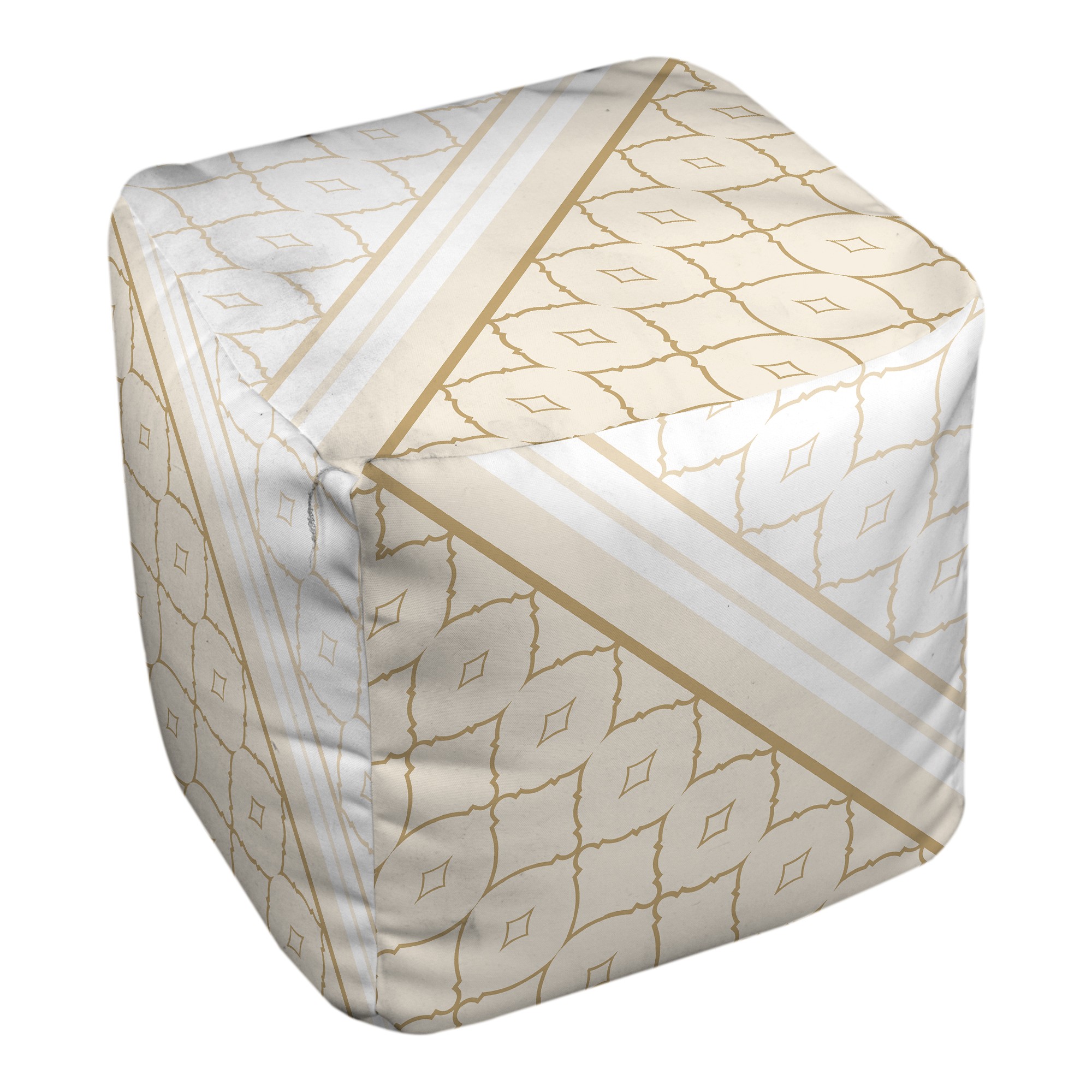 Ivory And Cream Quatrefoil With Diamond Center 18x18x18 Ottoman