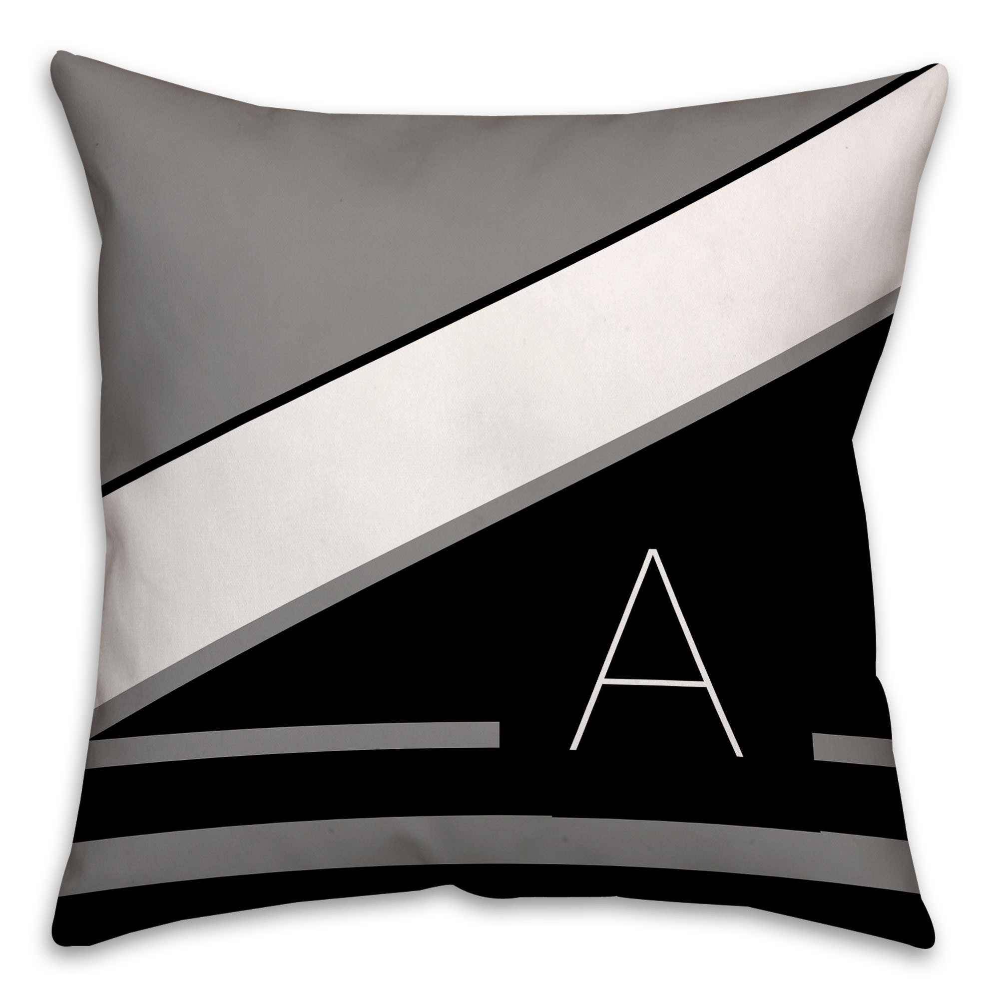 Mono Chevron Black and White 18x18 Monogram Spun Polyester Throw Pillow 