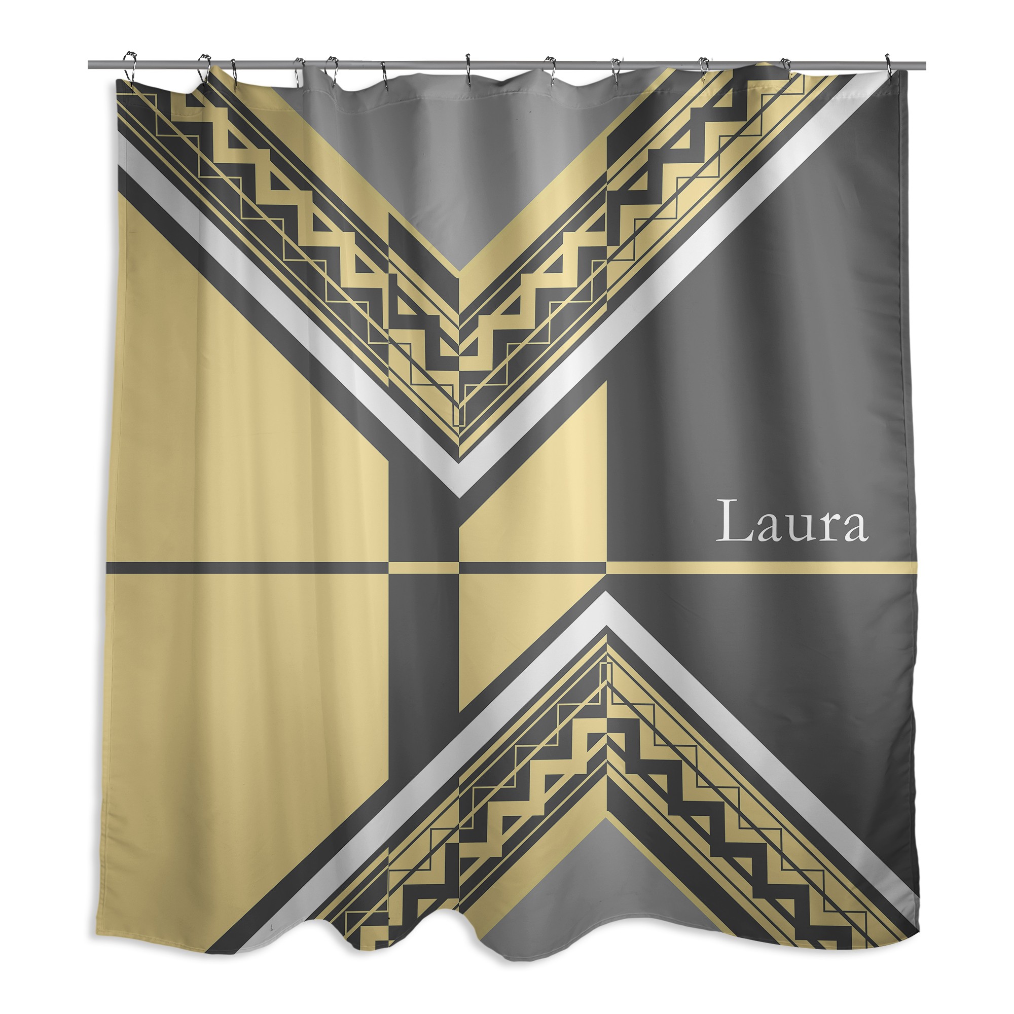 Gray Yellow Geo Custom 71x74 Monogram Shower Curtain