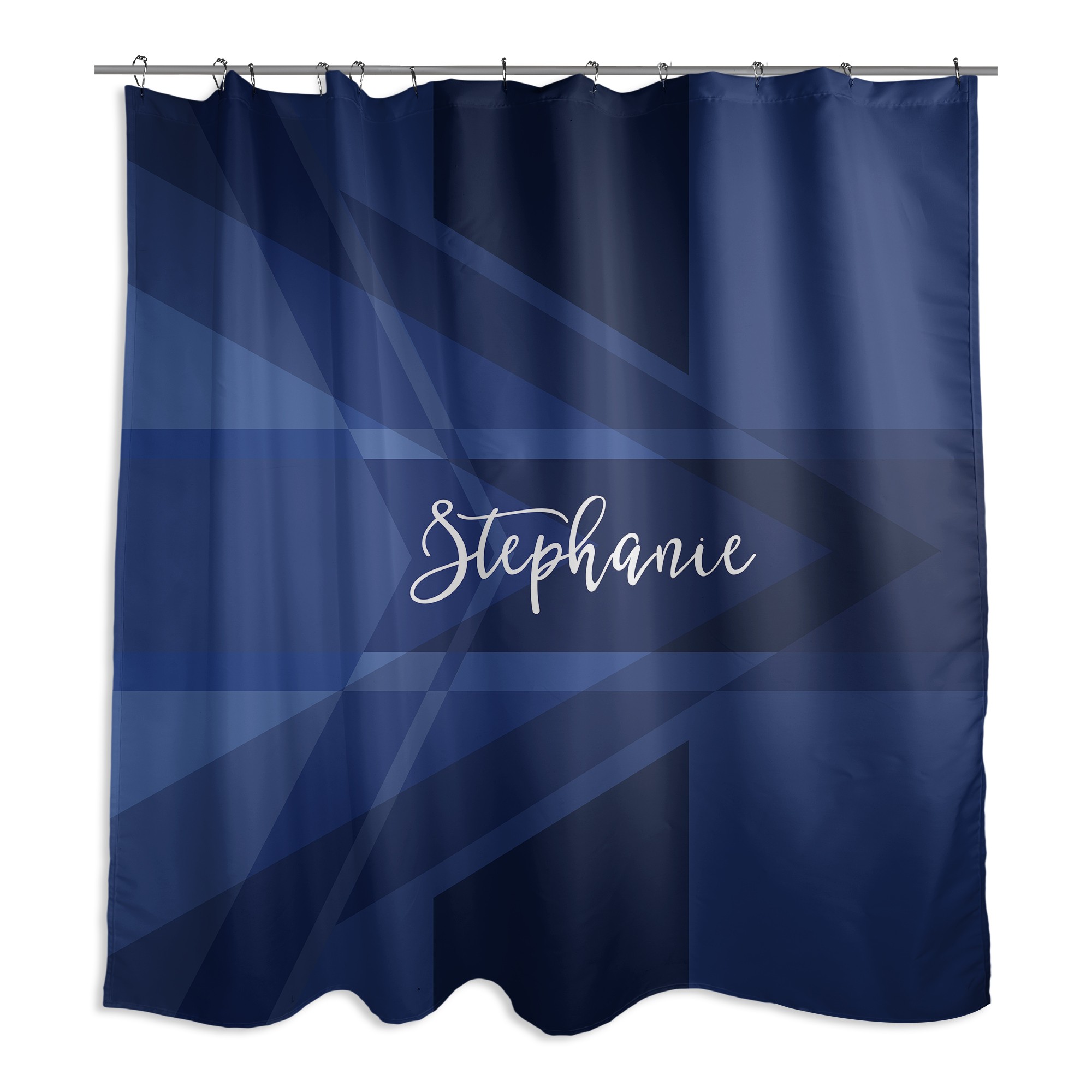 Navy Blue Geo Custom 71x74 Monogram Shower Curtain