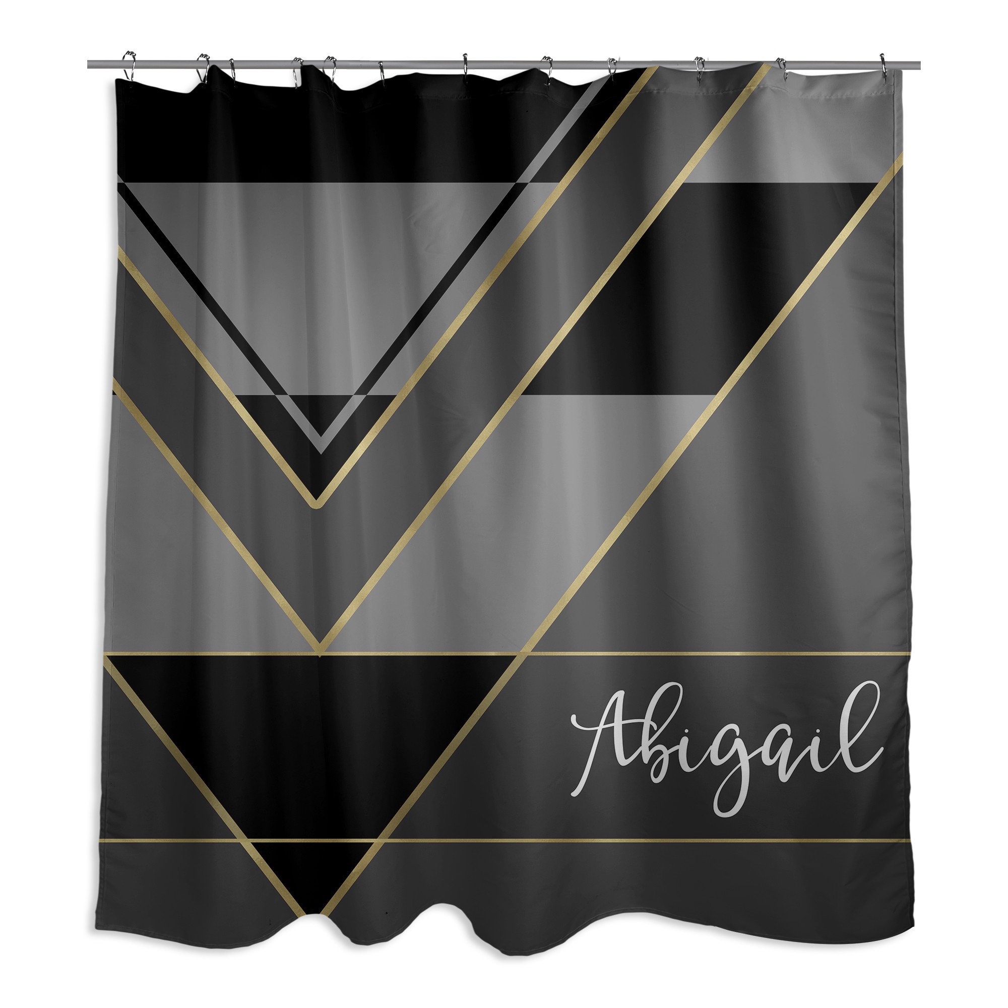 Gray Scale Color Block Custom 71x74 Monogram Shower Curtain