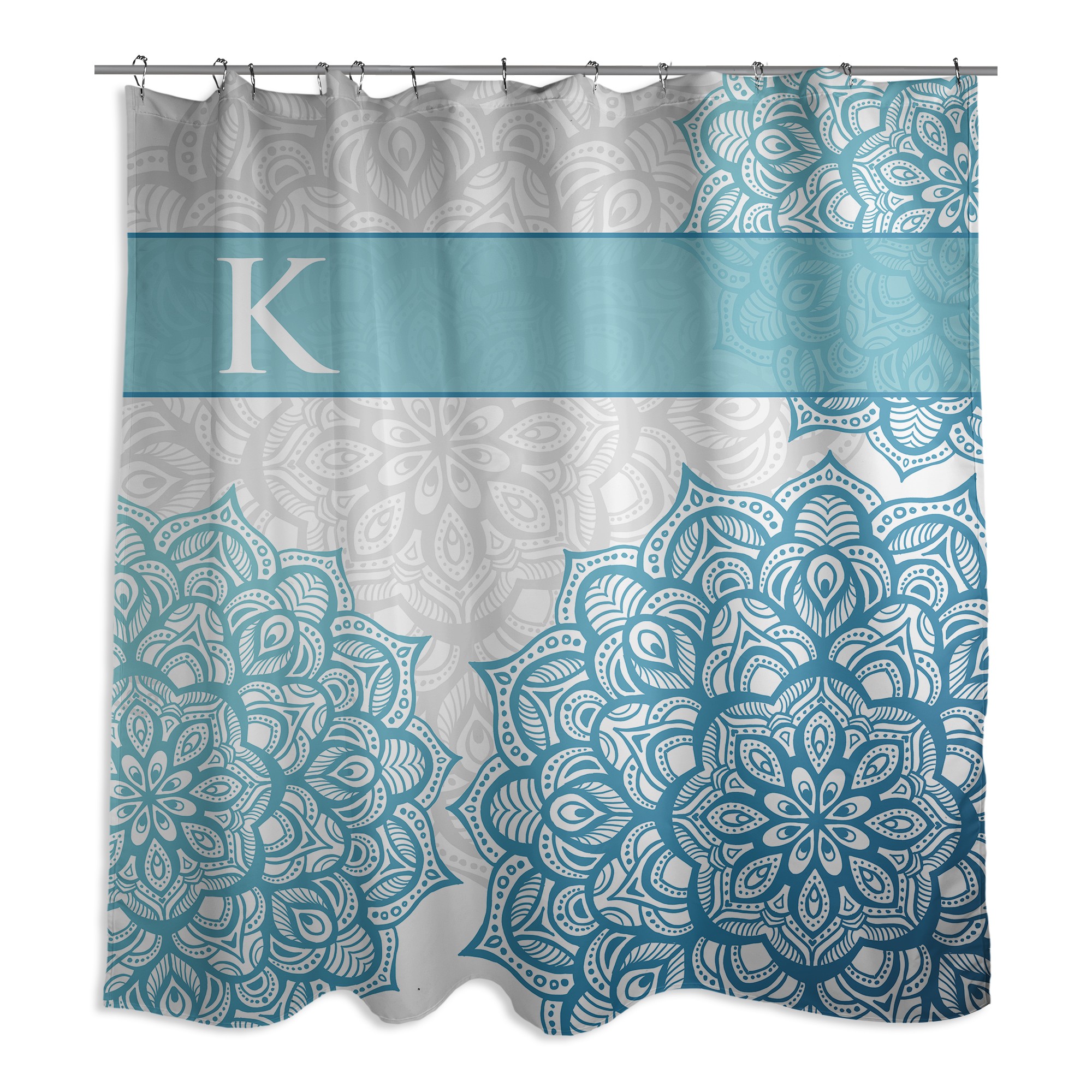 Blue Flowering Medallions Monogram 71x74 Shower Curtain