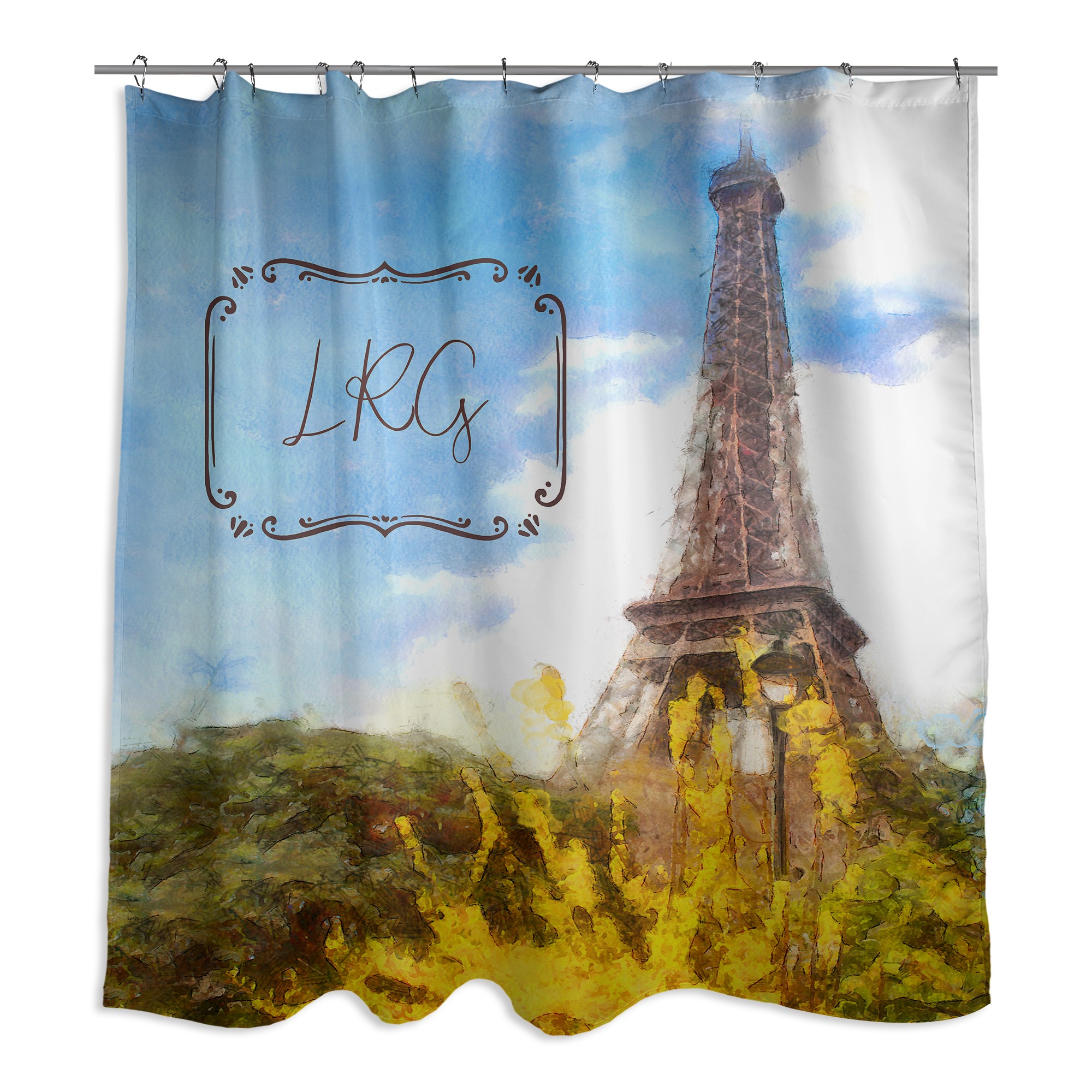 Paris Monogram 71x74 Personalized Shower Curtain