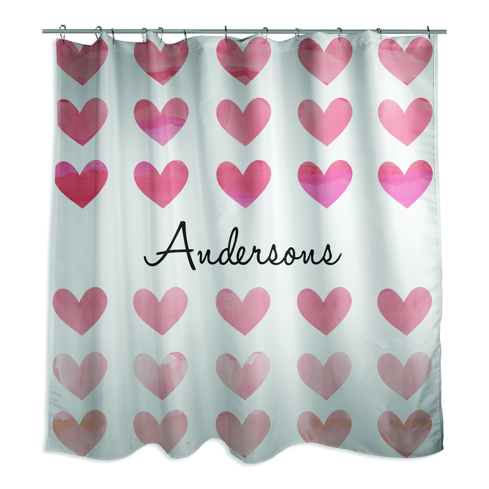 Simple Hearts Monogram 71x74 Personalized Shower Curtain