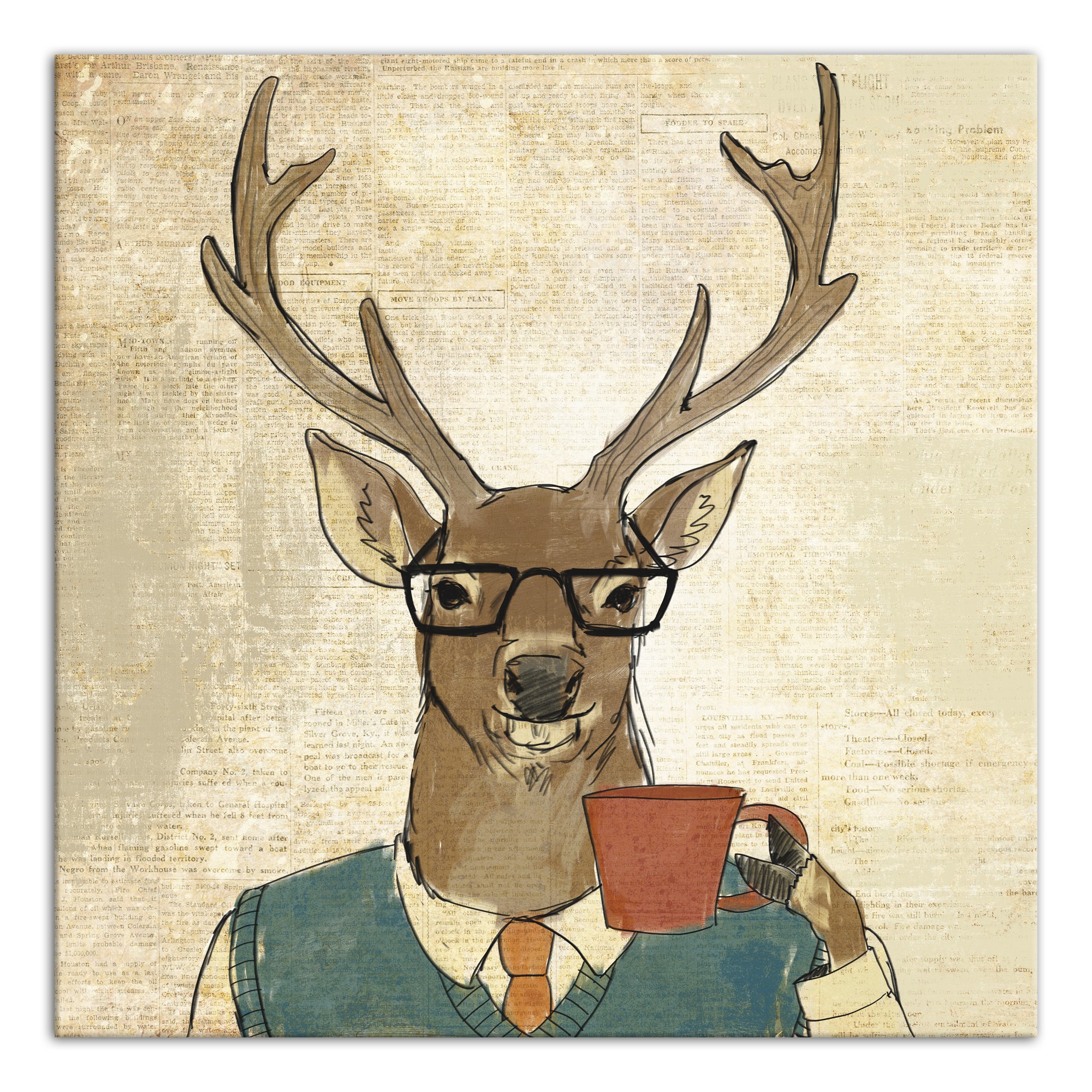 Cool Stag Coffee Break 24x24 Canvas Wall Art