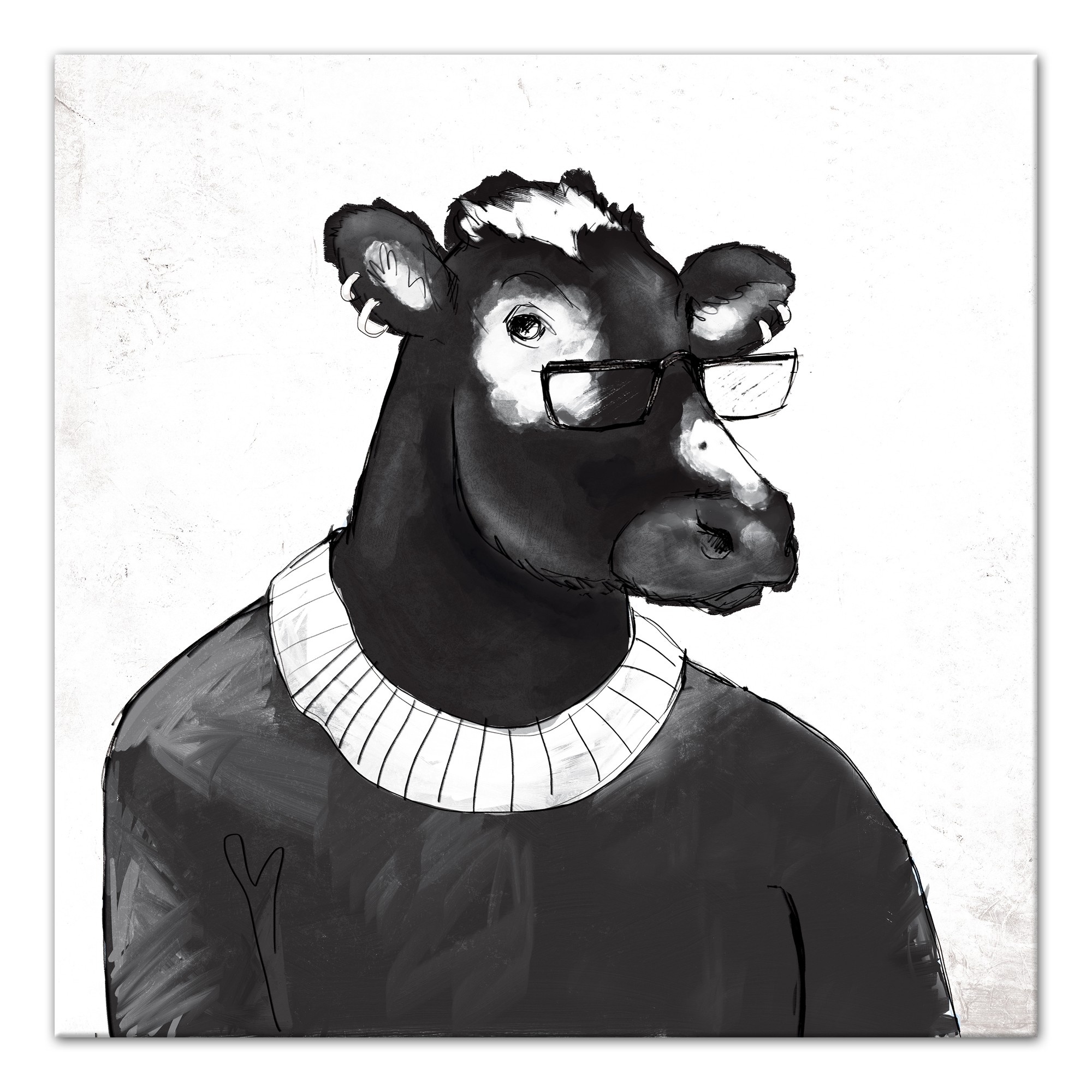Cool Cow with Spectacles 20x20 Canvas Wall Art