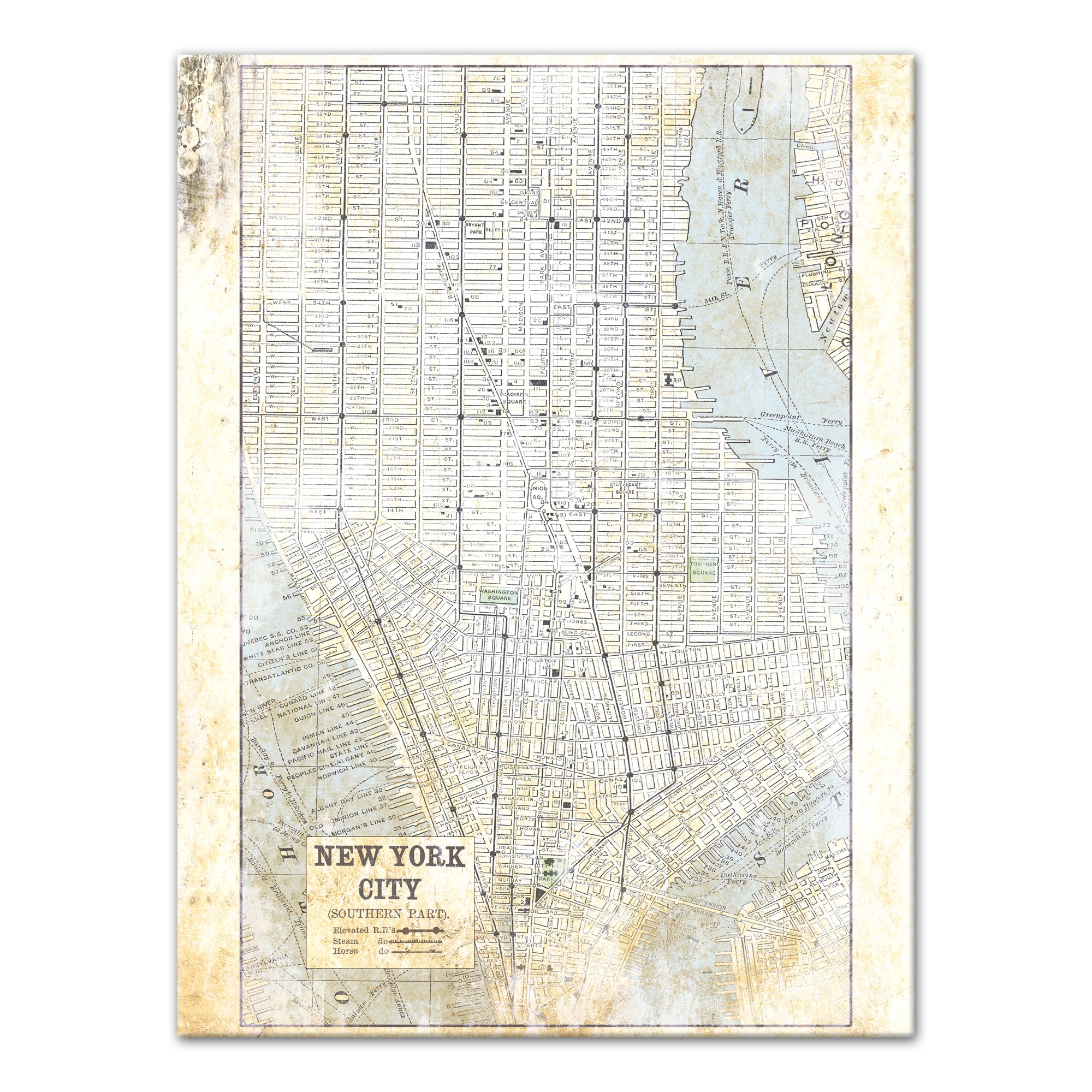 New York City Map 30x40 Canvas Wall Art 