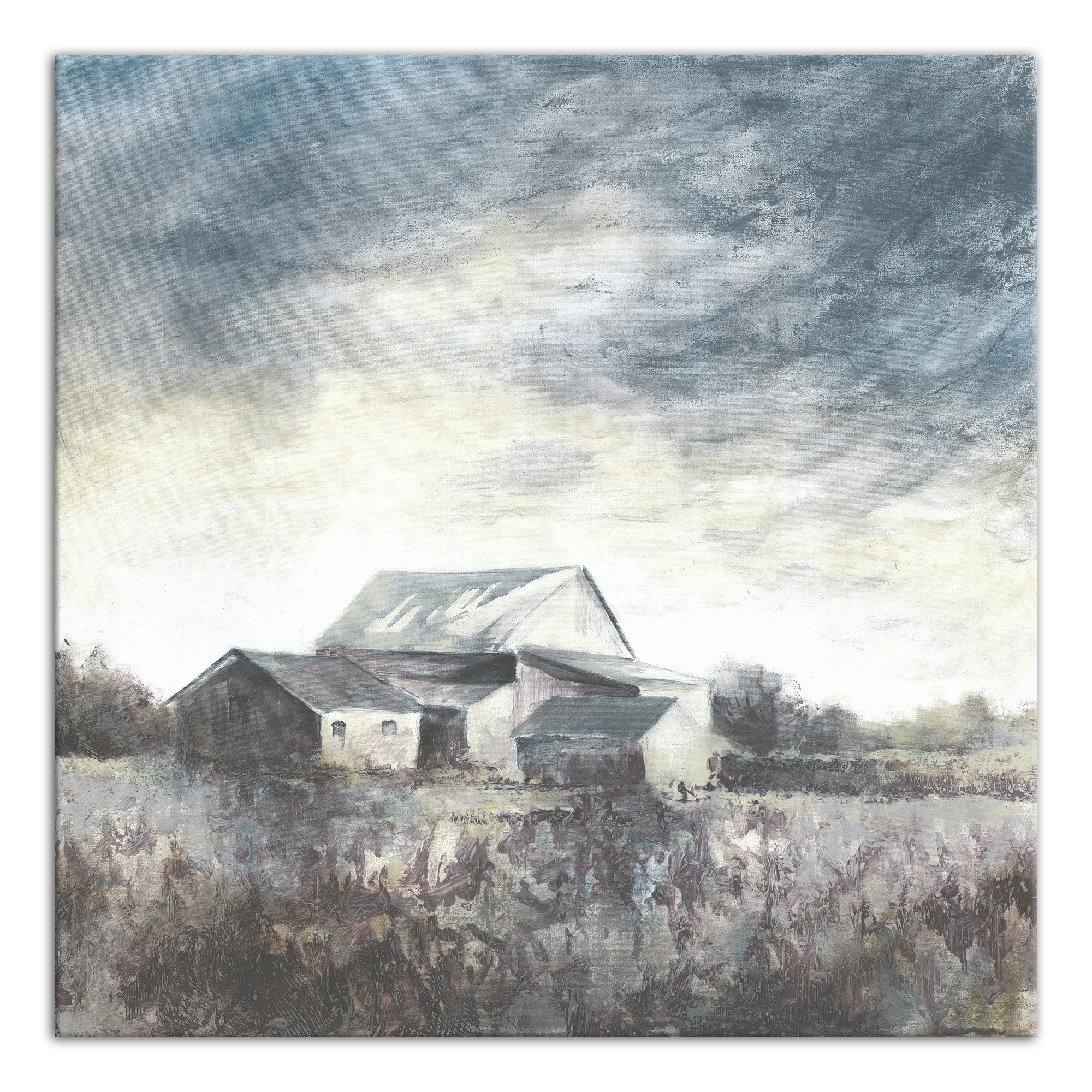 Muted Barn In Field 20x20 Canvas Wall Art