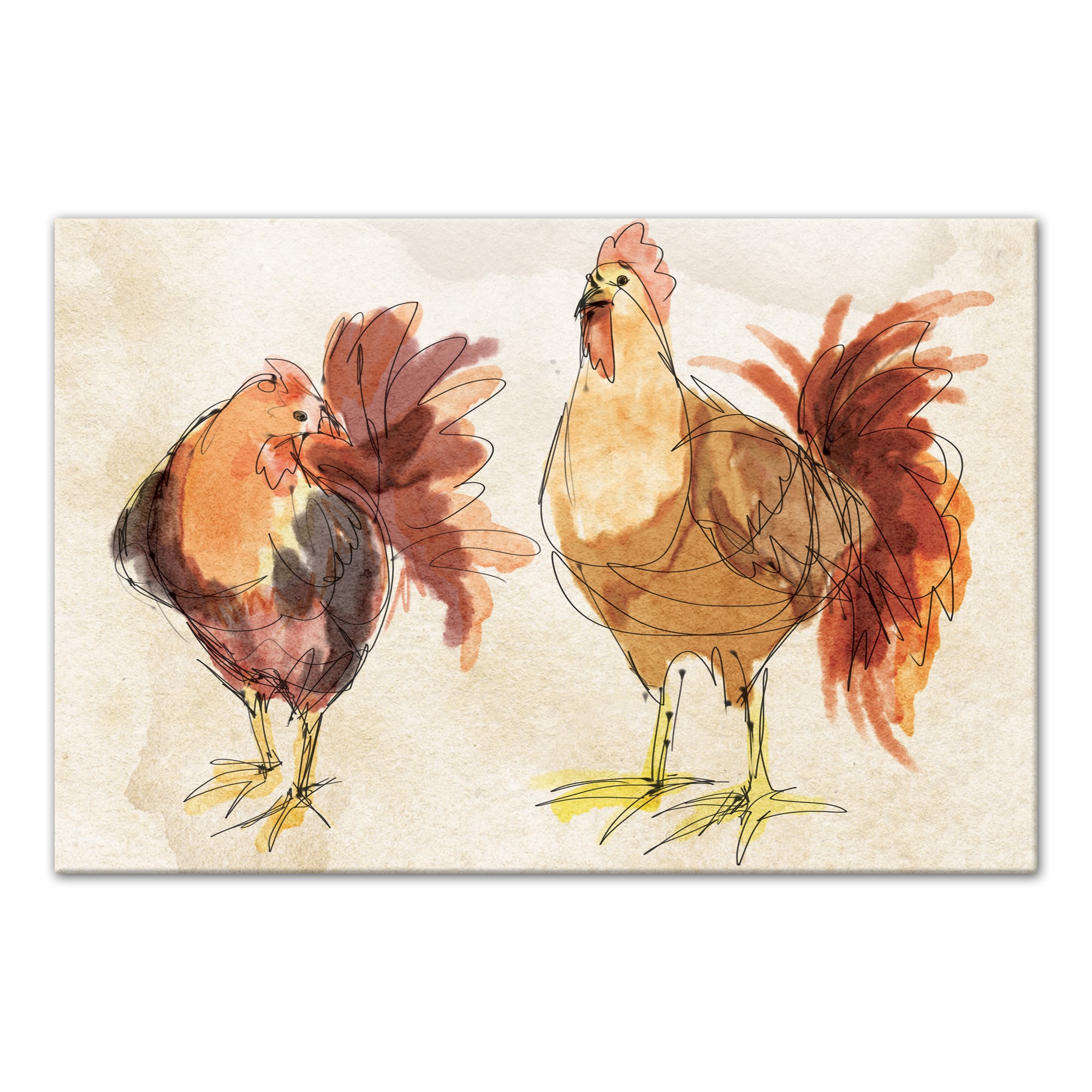 Watercolor Rooster Buds 30x20 Canvas Wall Art 