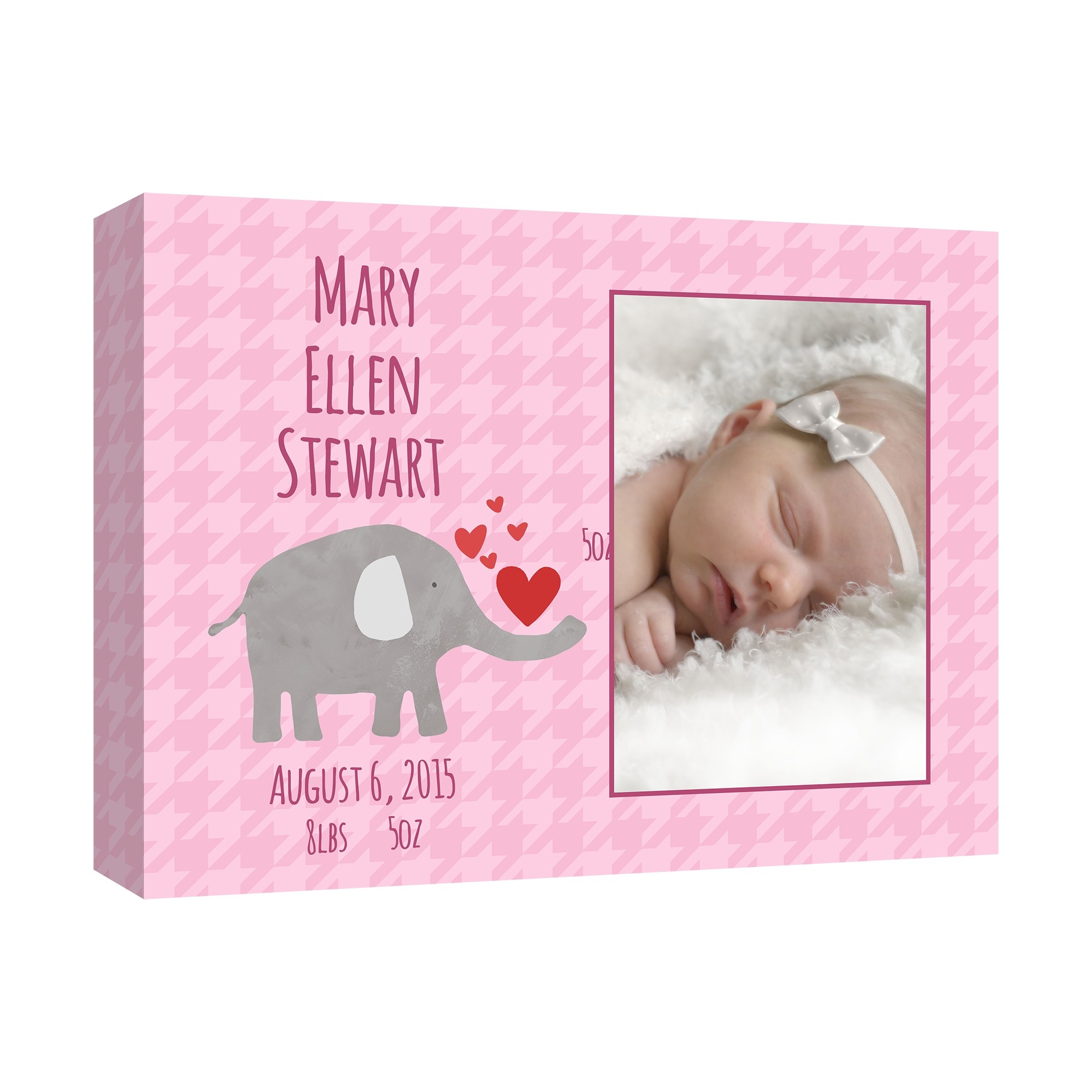 Pink Elephant Birth Announcement 14x11 Custom Canvas Wall Art 