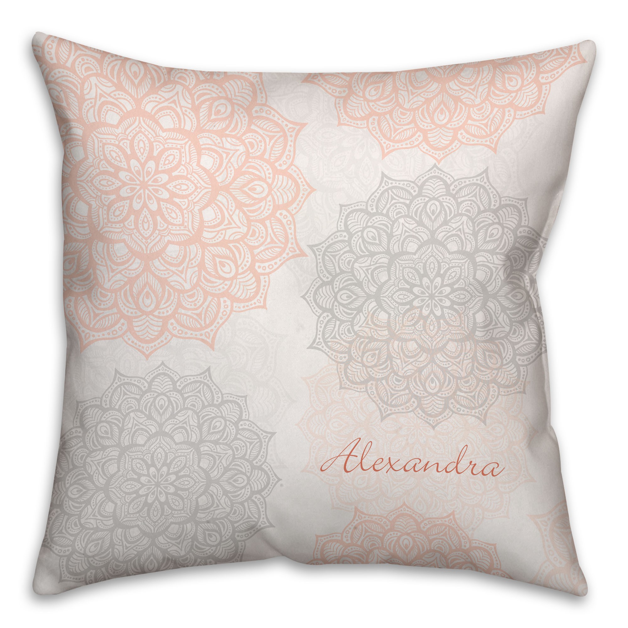 Soft Coral Mandala 16x16 Custom Throw Pillow Front