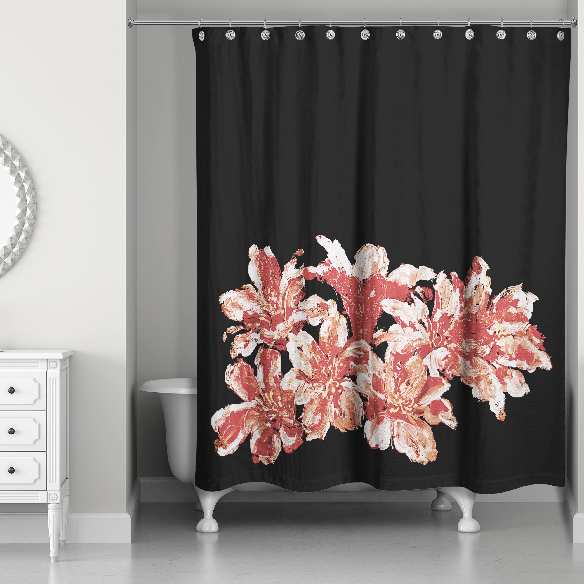 Dark Weighted Florals 71x74 Shower Curtain