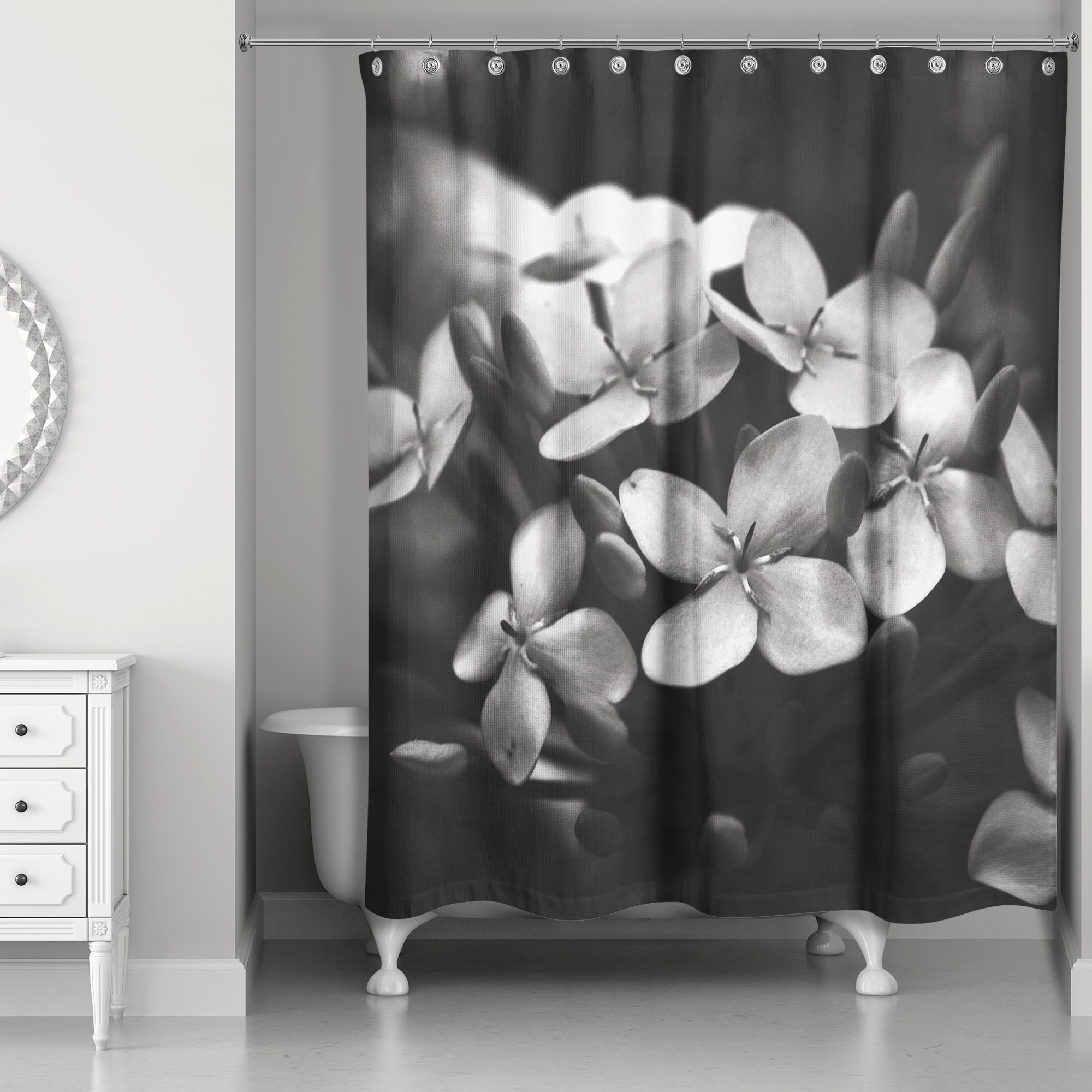 Grayscale Florals 71x74 Shower Curtain
