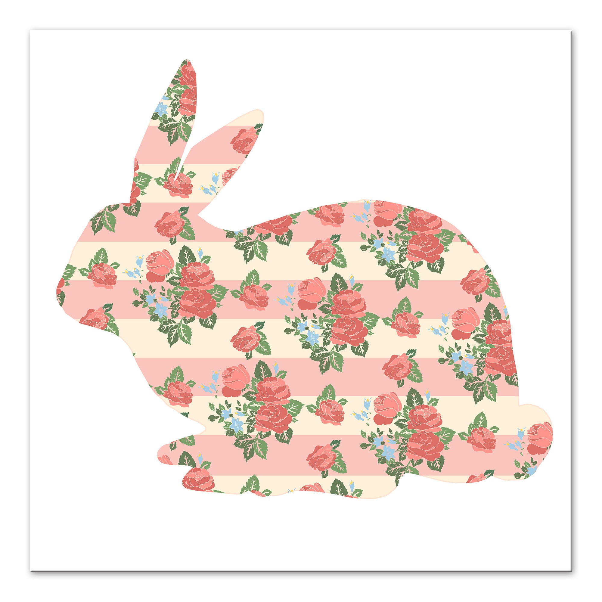 Pink Striped Tea Rose Tranquil Rabbit 16x16 Canvas Wall Art
