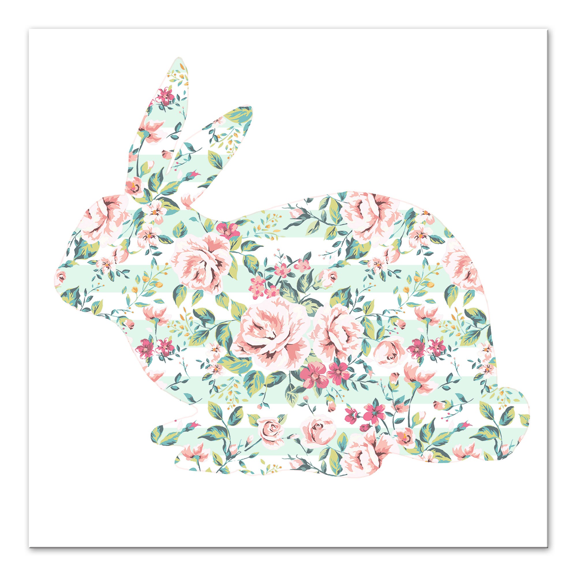 Mint And White Striped Curious Rabbit 16x16 Canvas Wall Art 