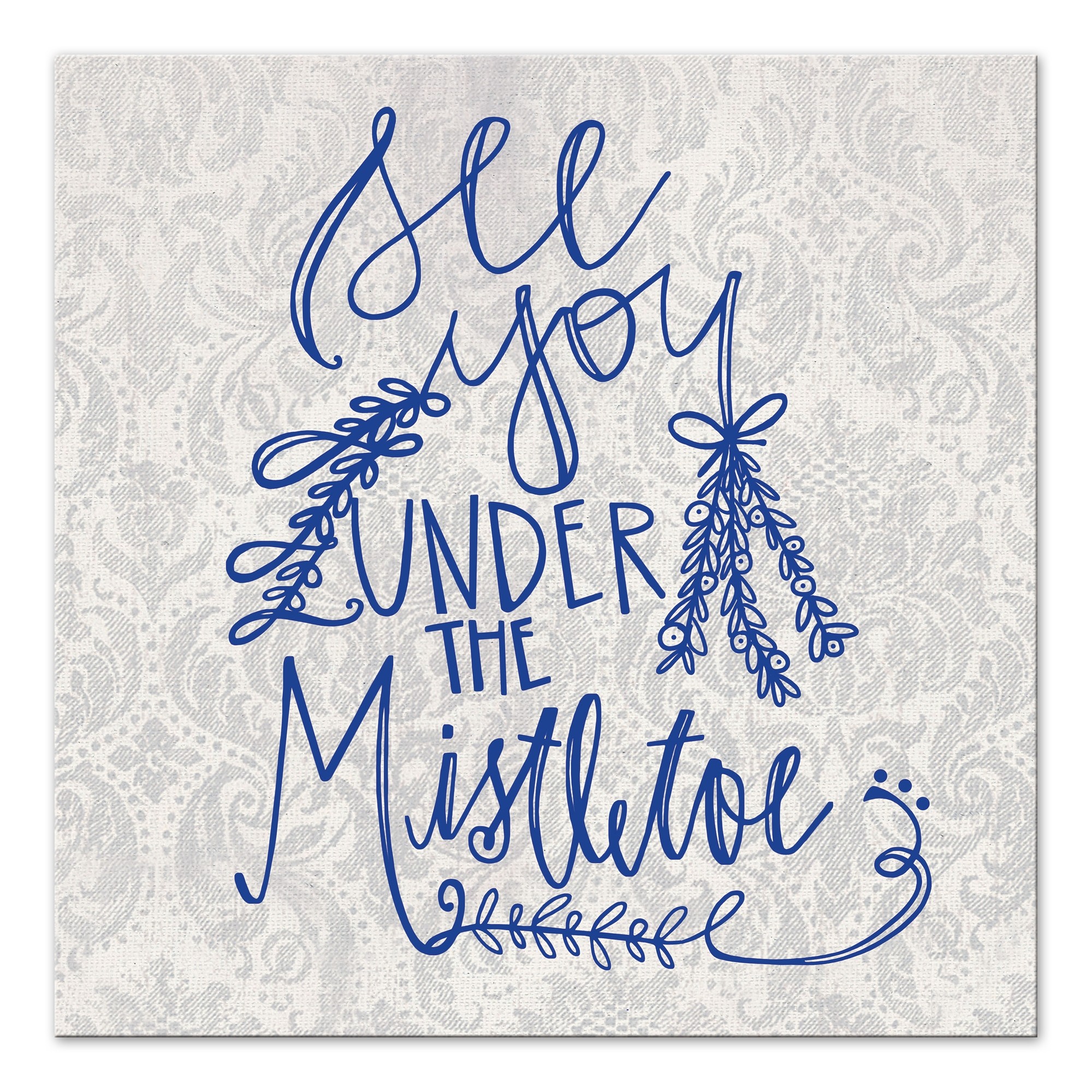 Under The Mistletoe Blue Typography 16x16 Canvas Wall Art