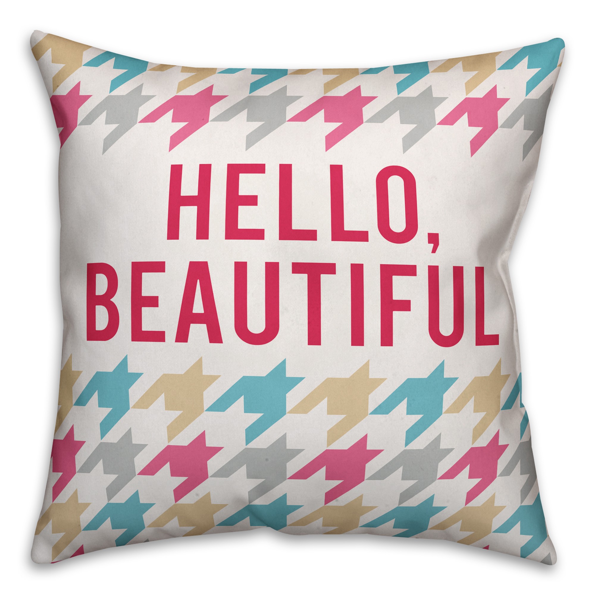 Hello Beautiful Houndstooth 18x18 Faux Suede Throw Pillow
