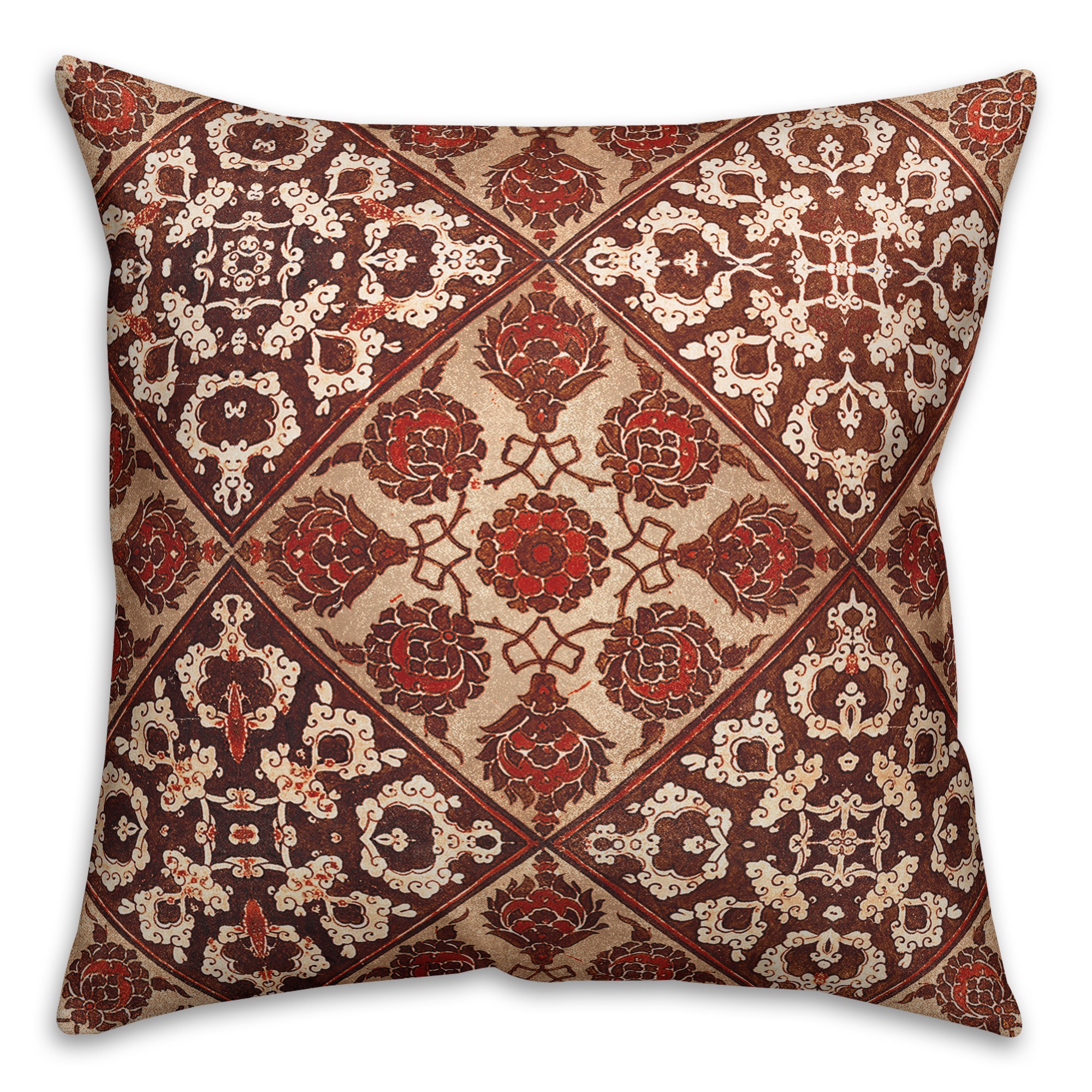 Traditional Spice Tone Tiles 18x18 Faux Suede Throw Pillow