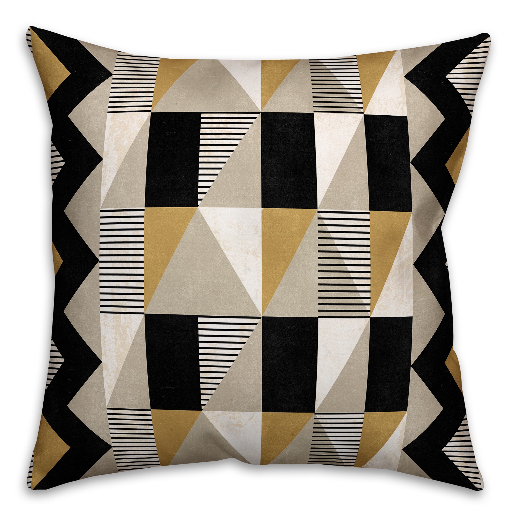 Gold and Black Contemporary Pattern 18x18 Faux Suede Throw Pillow