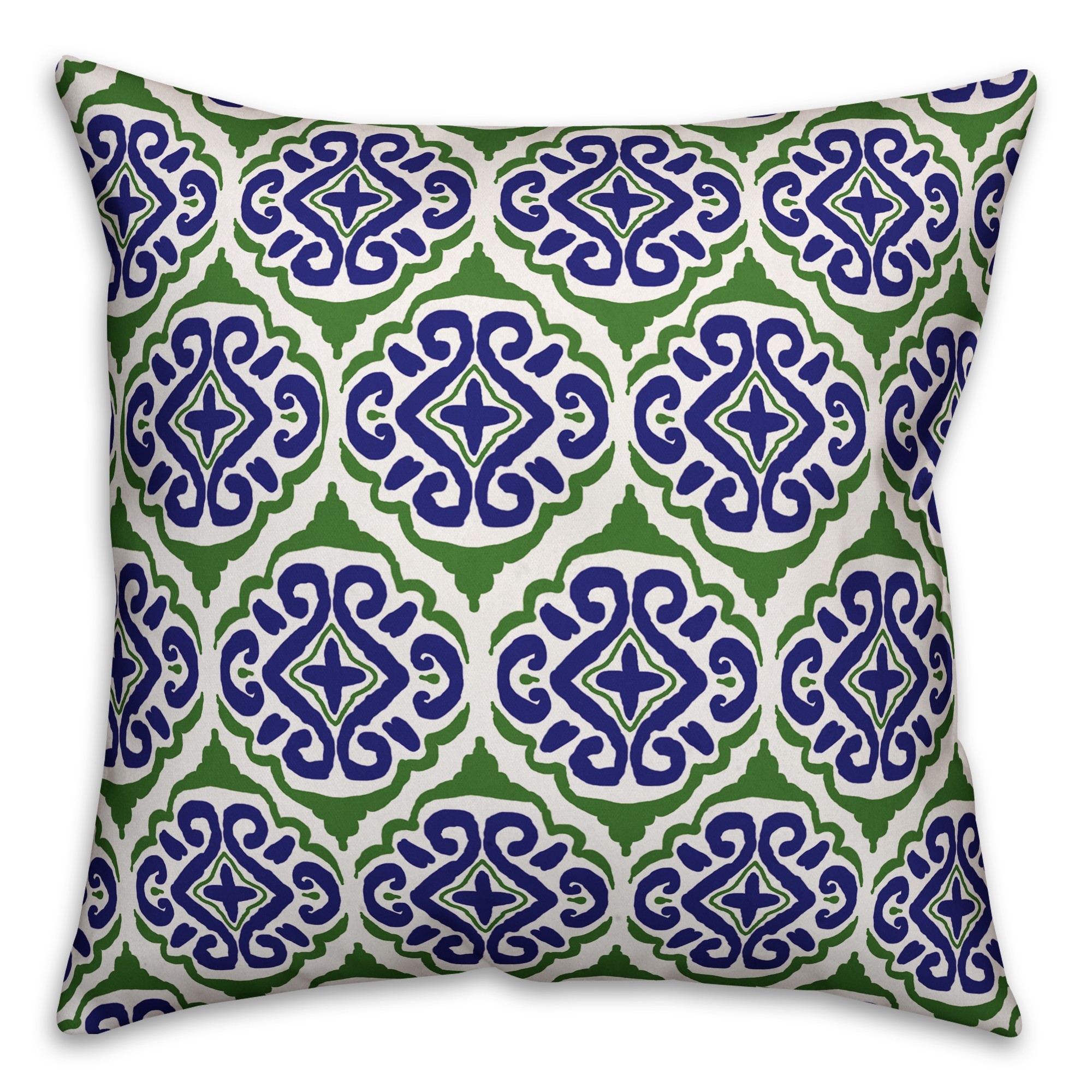 Blue and Green Geometric Print 18x18 Faux Suede Throw Pillow
