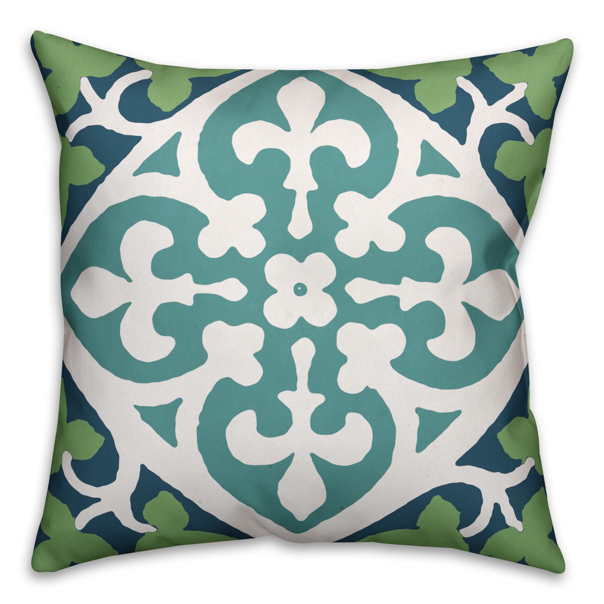 Blue and Green Leaves Pattern 18x18 Faux Suede Throw Pillow
