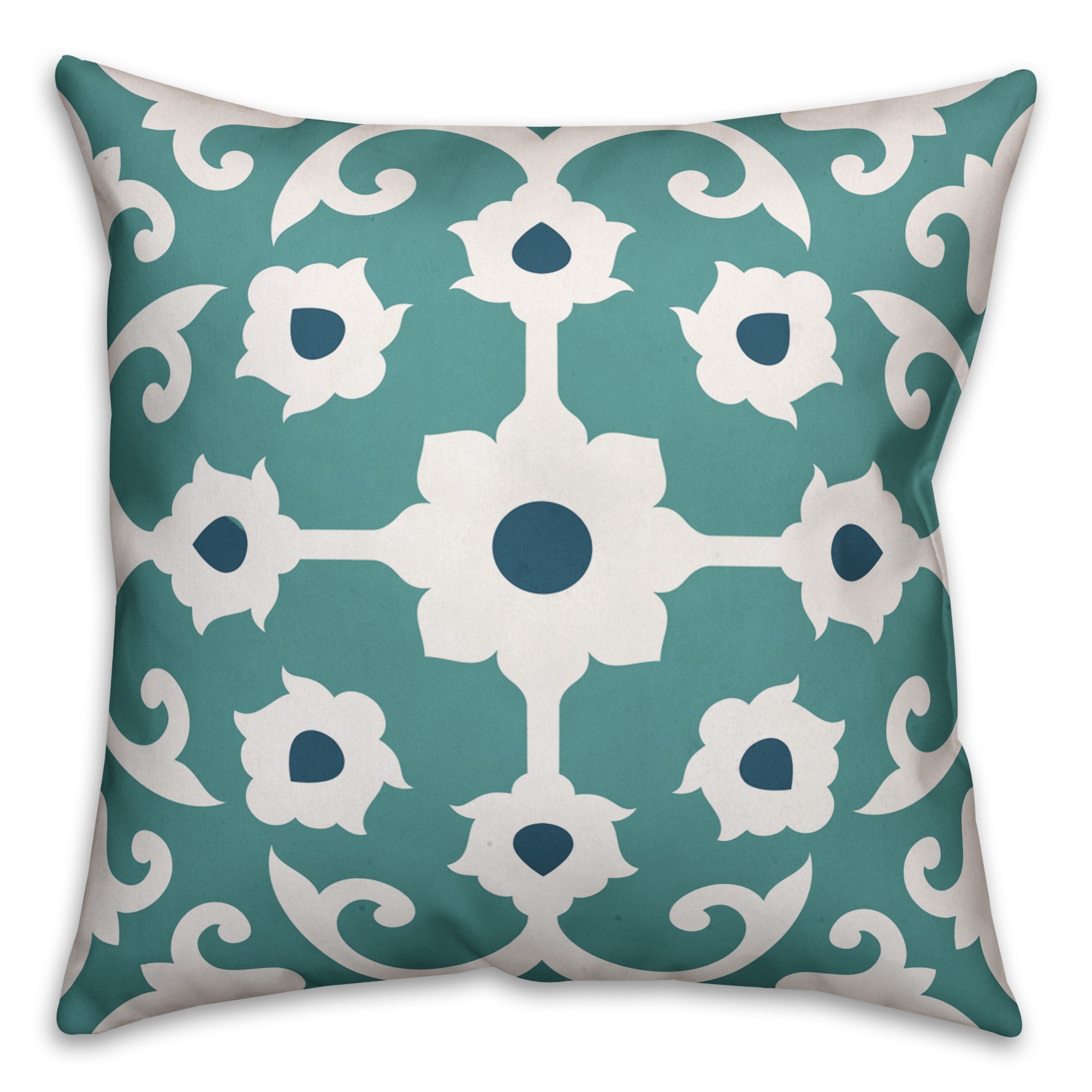 Blue Floral Print 18x18 Faux Suede Throw Pillow